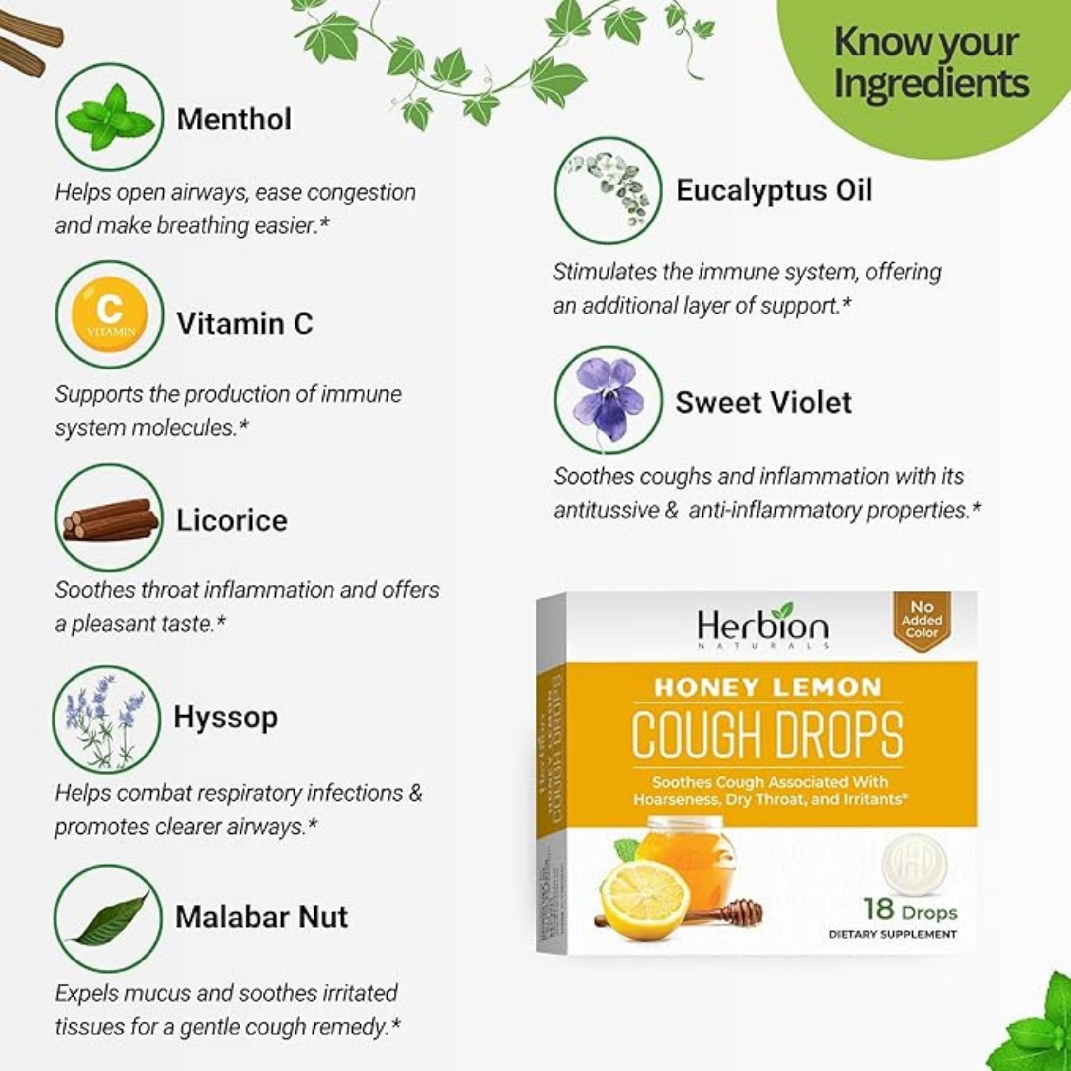 Herbion Naturals Sugar Free Honey Lemon Cough Drops, 1 Each