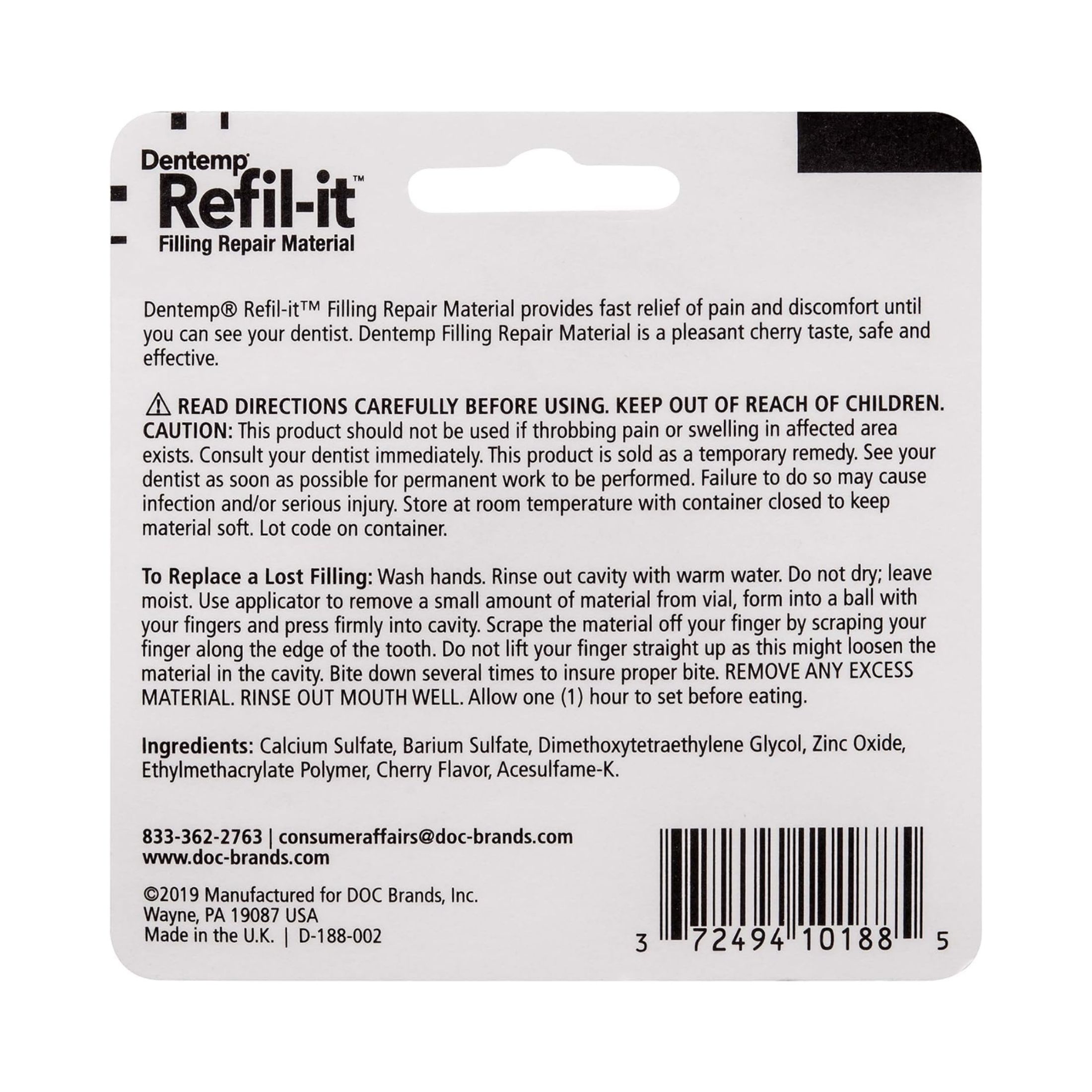 Dentemp D.O.C. Refil-it Filling Repair Material Cherry Flavor - 2 GM