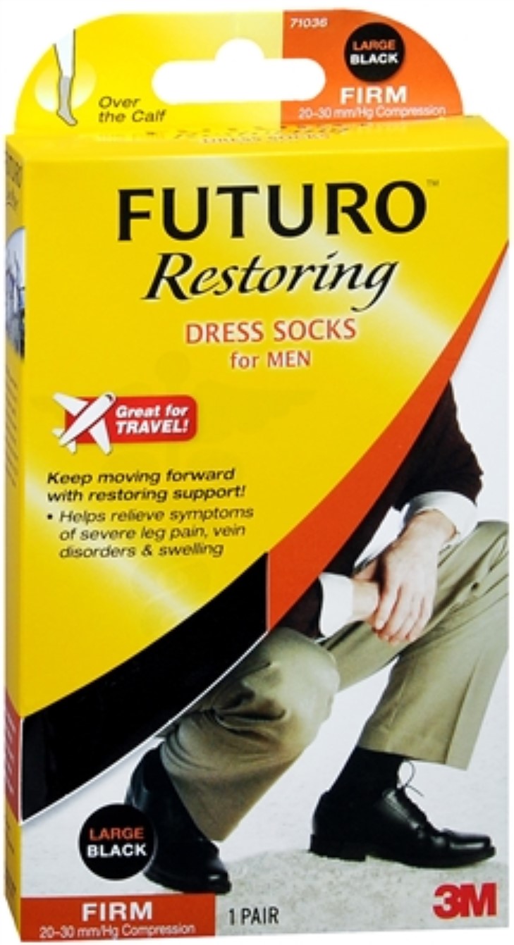 Futuro Restoring Dress Socks For Men, Firm, Black, Large, 1 Pair