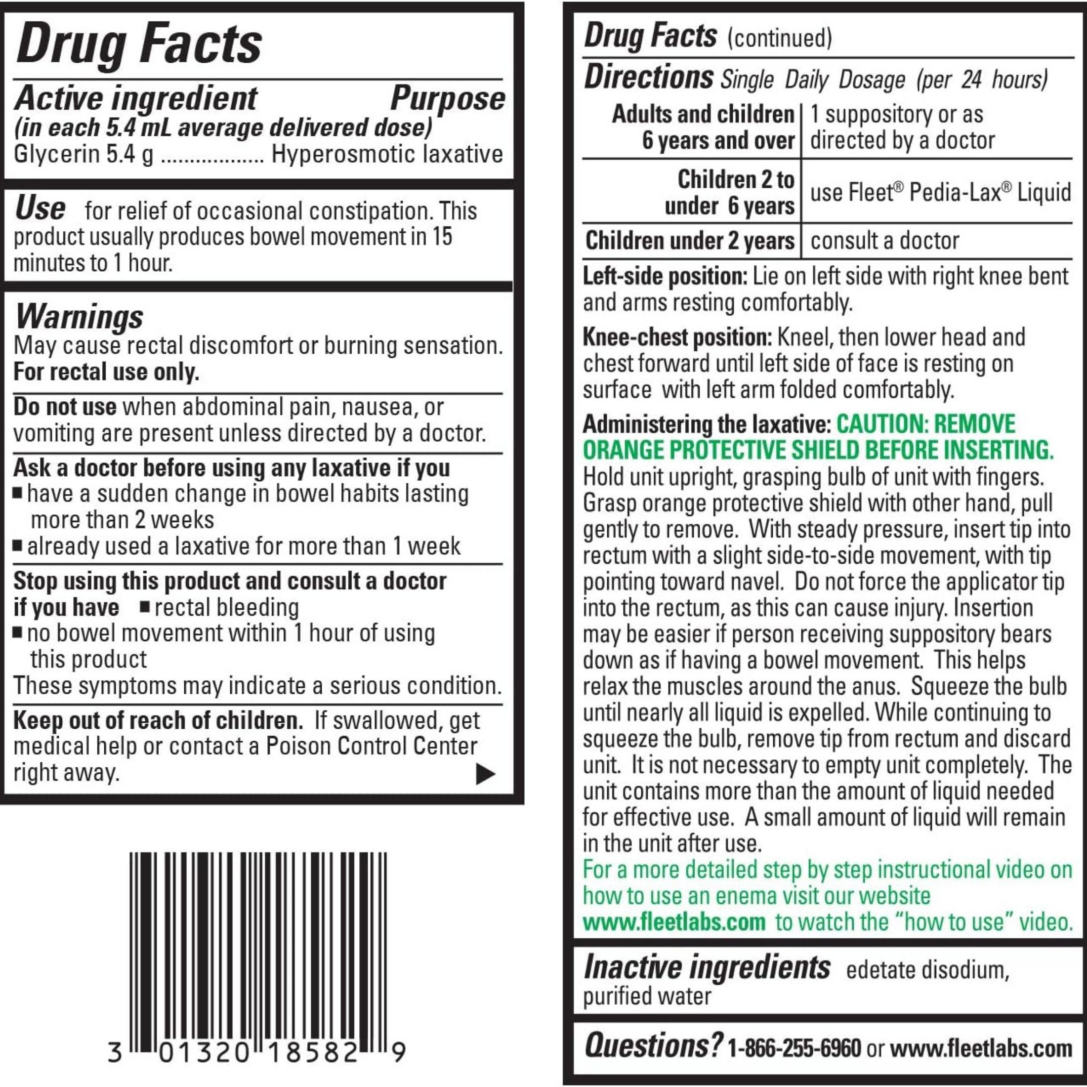 Fleet 7.5 Ml Liquid Glycerin Laxative Suppositories, Adult