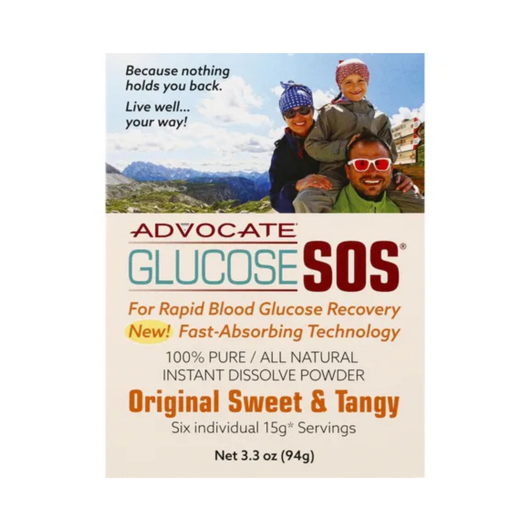 Advocate Glucose SOS Instant Dissolve Powder, Original Sweet & Tangy 3.3 Oz