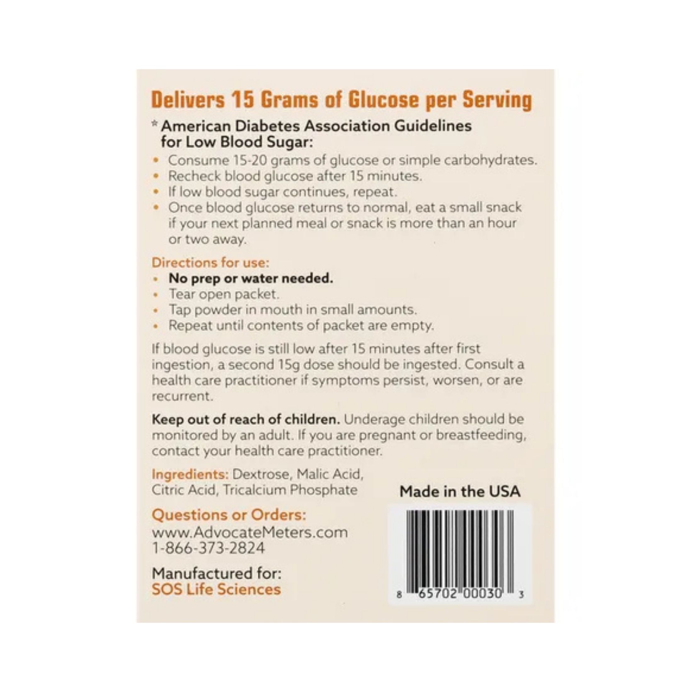 Advocate Glucose SOS Instant Dissolve Powder, Original Sweet & Tangy 3.3 Oz