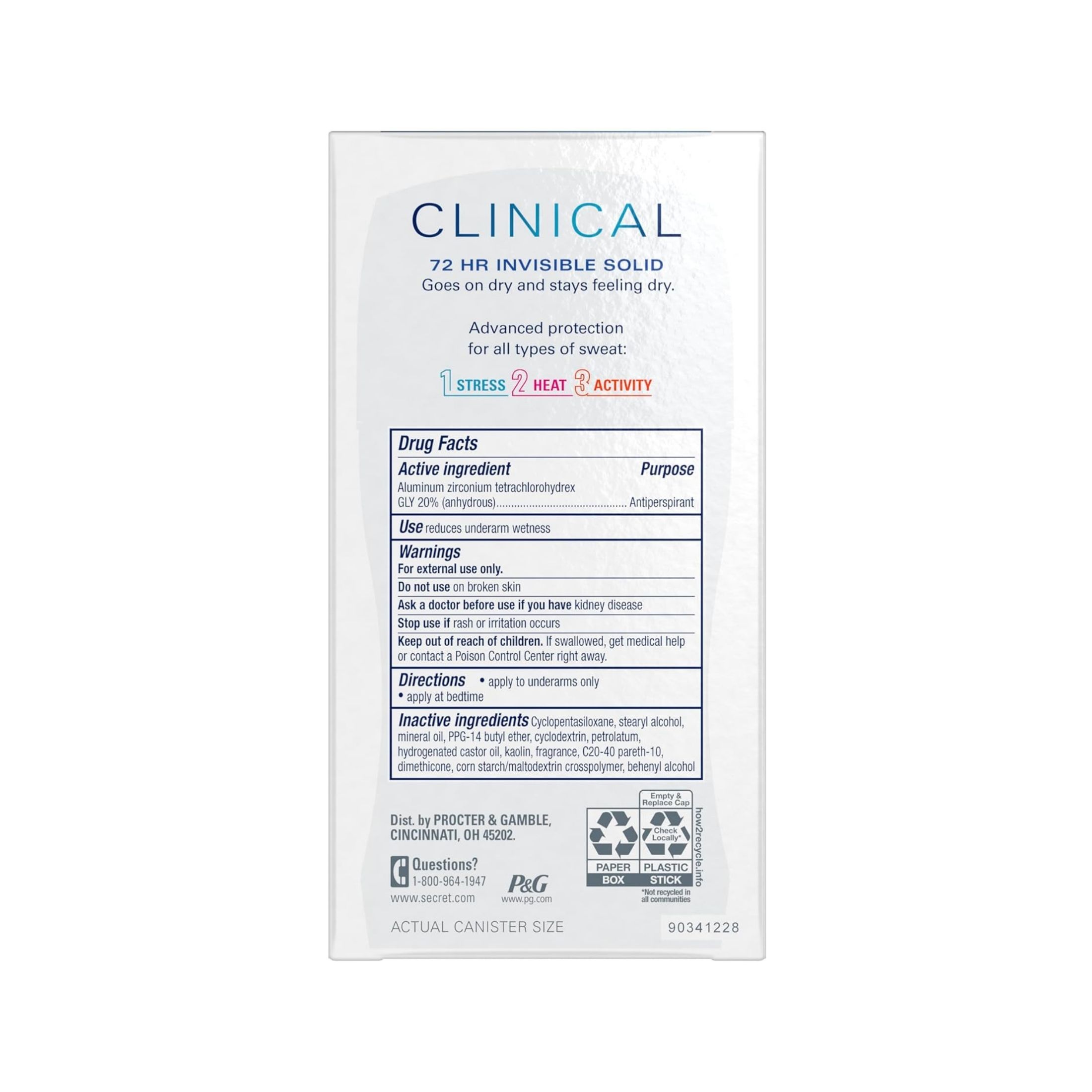 Secret Clinical Strength Invisible Solid Antiperspirant & Deodorant For Women - Stress Response - 1.6oz