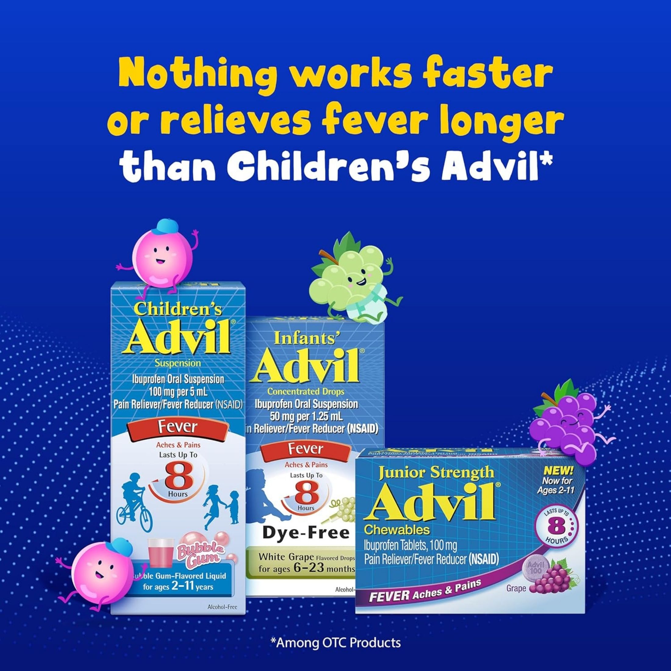 Advil Children's Suspension Ibuprofen Fever Reducer, Dye-Free, Liquid Pain Medicine Blue Raspberry