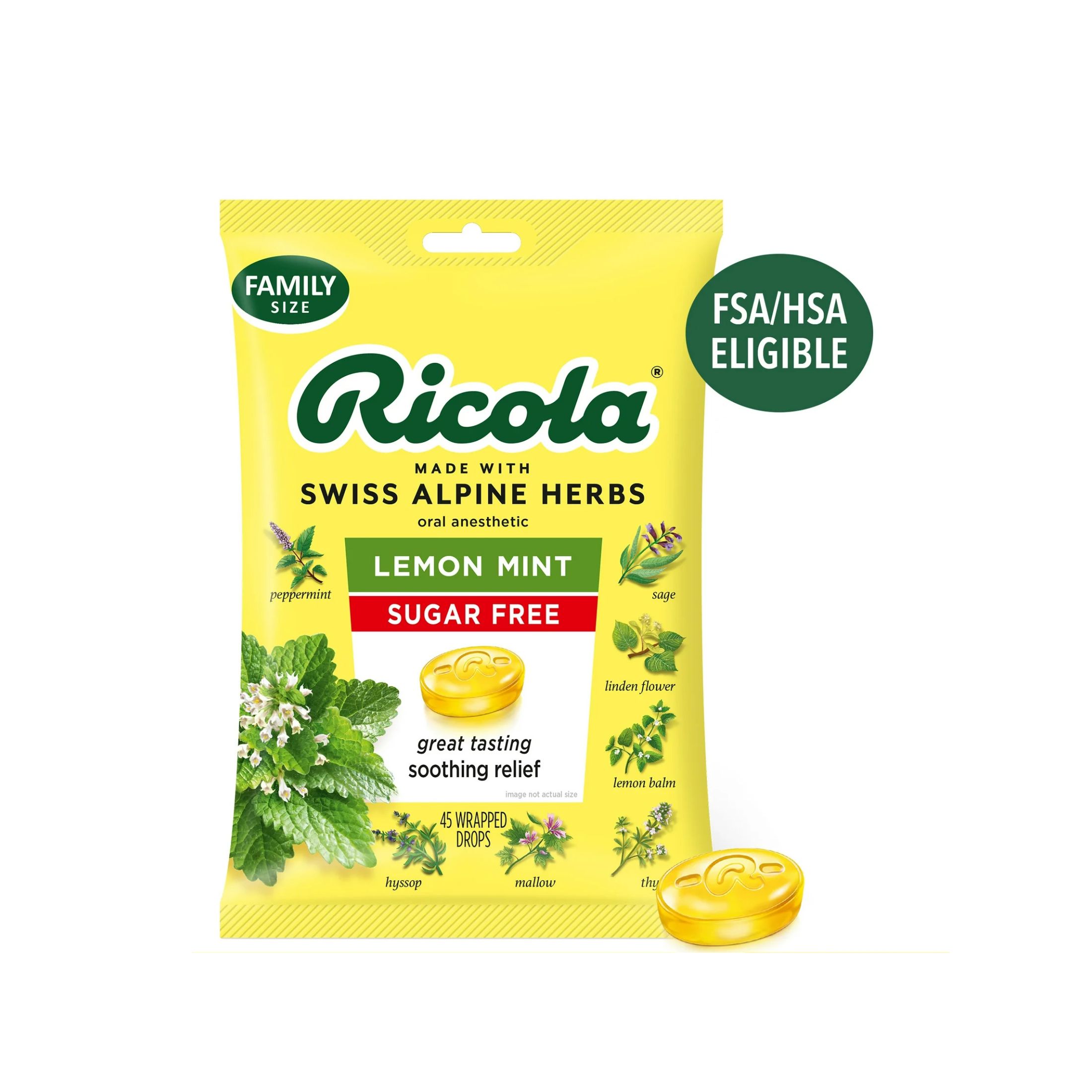 Ricola Sugar Free Lemon Mint Herb Throat Drops 19 Ct Bag