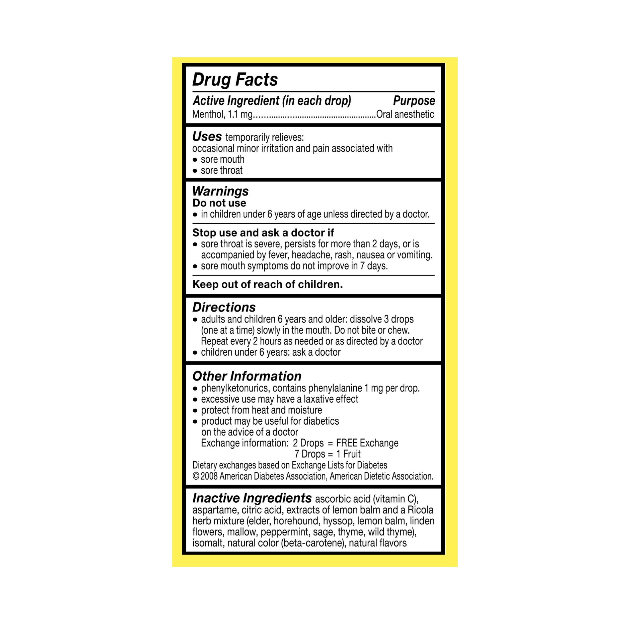 Ricola Sugar Free Lemon Mint Herb Throat Drops 19 Ct Bag