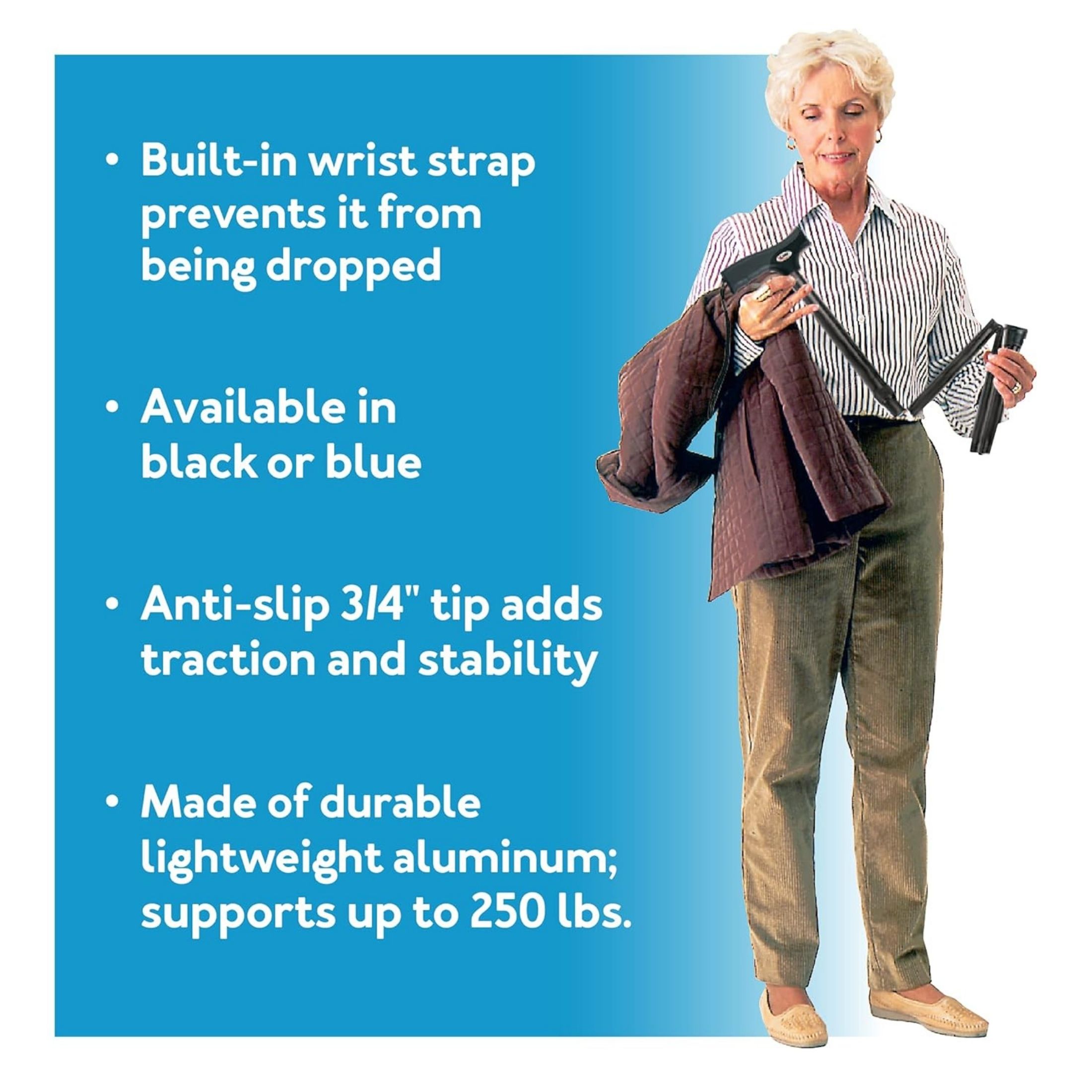 Carex Soft Grip Folding Cane, Black