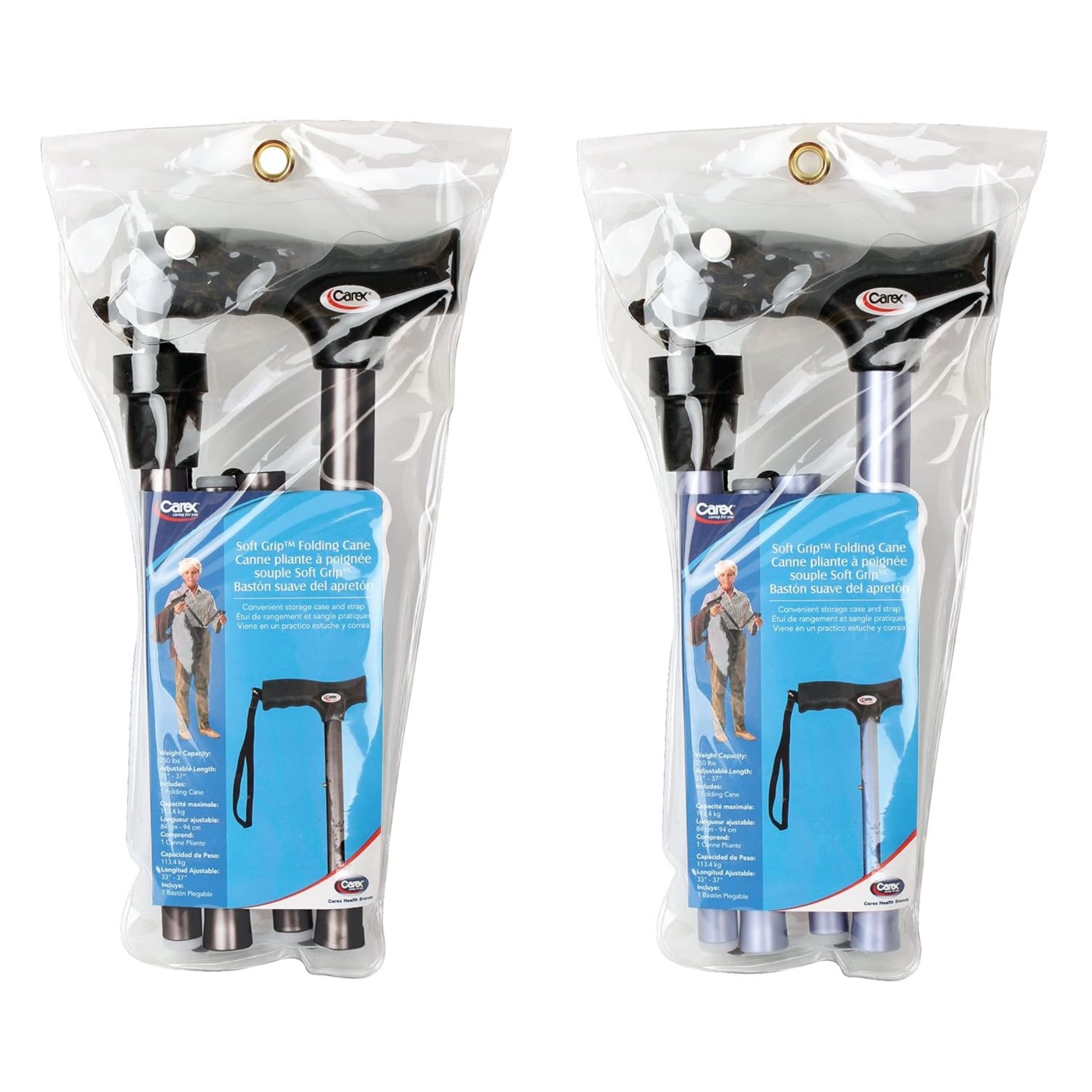 Carex Soft Grip Folding Cane, Black