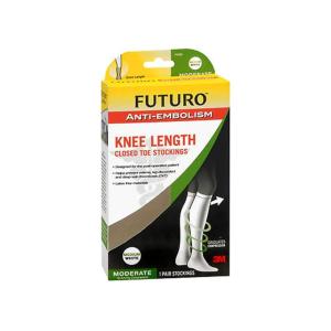 Futuro Anti-Embolism Stockings Knee Length Closed Toe - Medium Regular - White