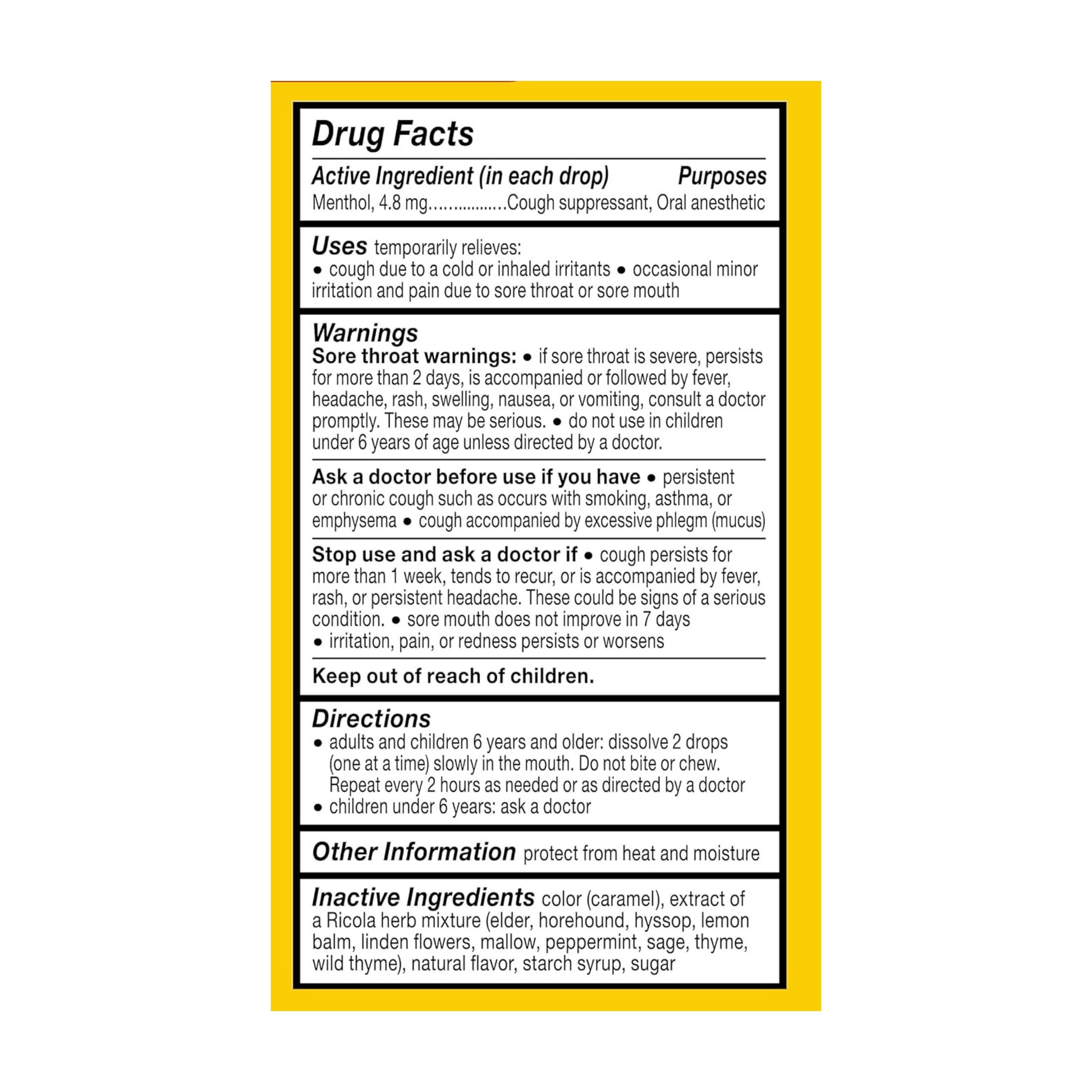 Ricola Natural Herb Cough Suppressant Throat Drops, Original