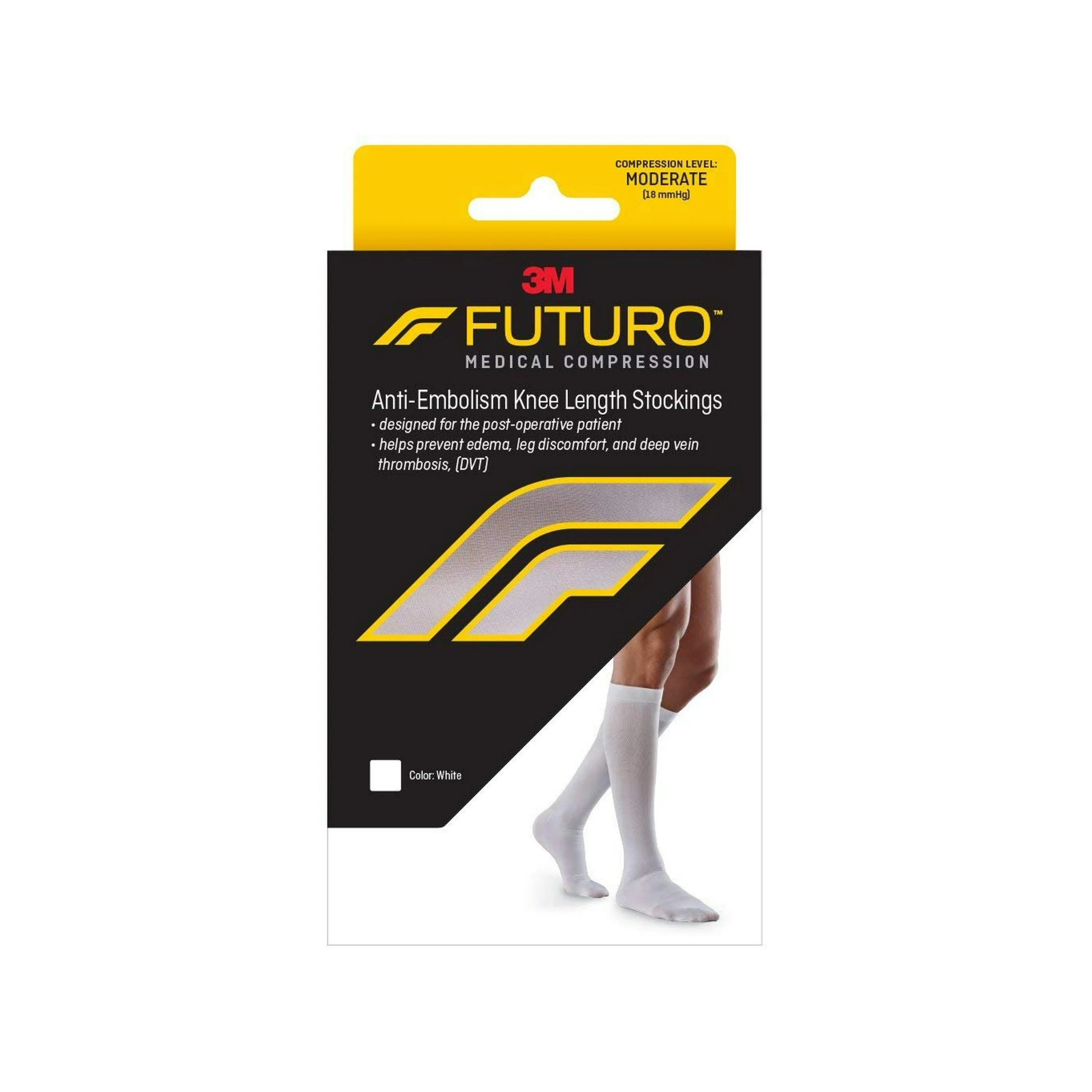 Futuro Anti-Embolism Stockings Knee Length Closed Toe Medium Regular White