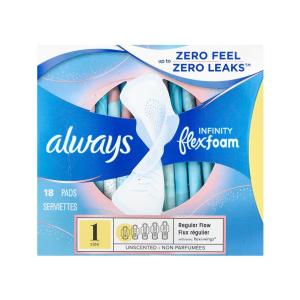 Always Infinity Flex Foam With Wings, Size 1, Regular Flow, Unscented, 18 Pads