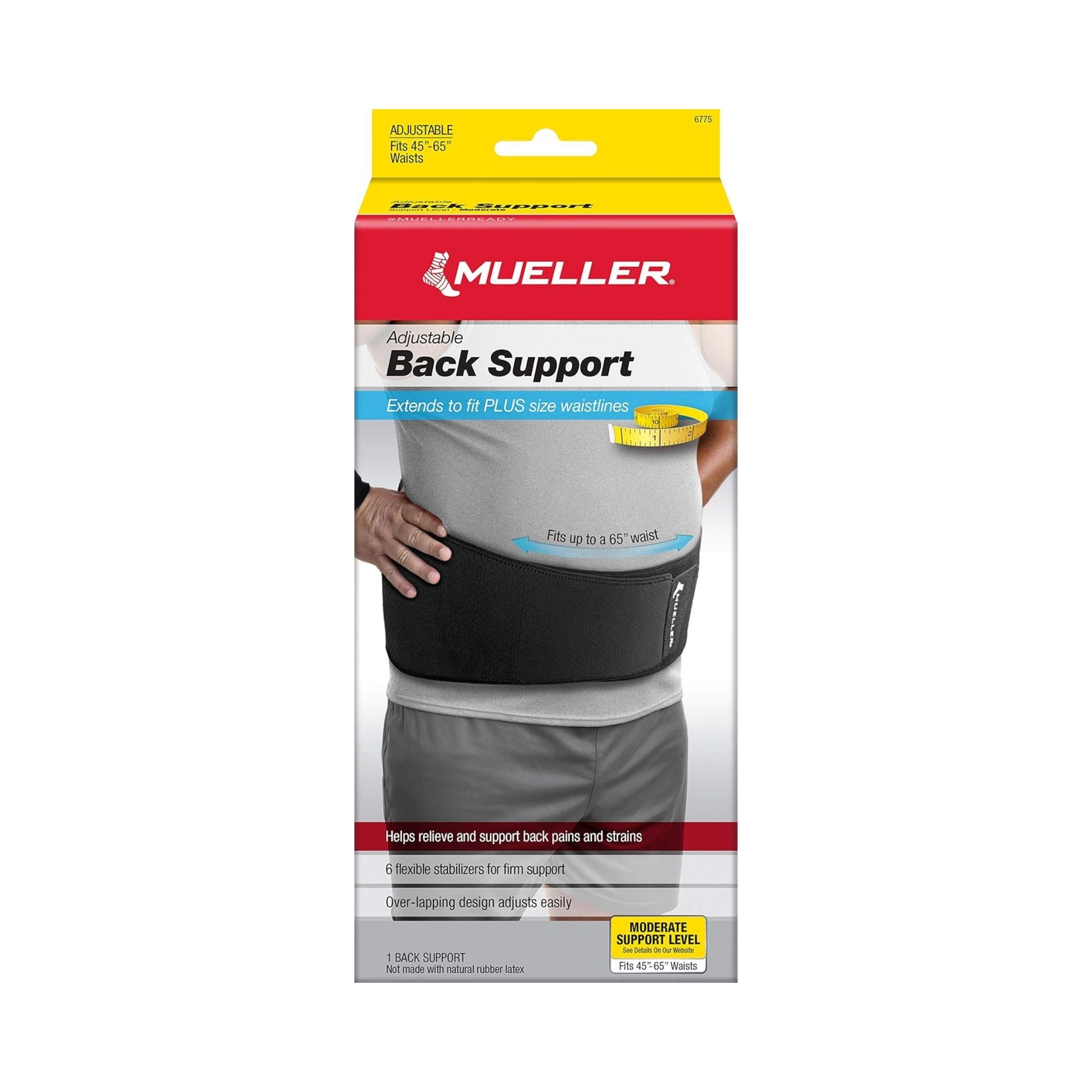 MUELLER Sports Medicine Adjustable Back Brace For Men And Women, Relief For Upper And Lower Back Pain, Sciatica, And Scoliosis, Black, One Size Fits Most, 1 Count