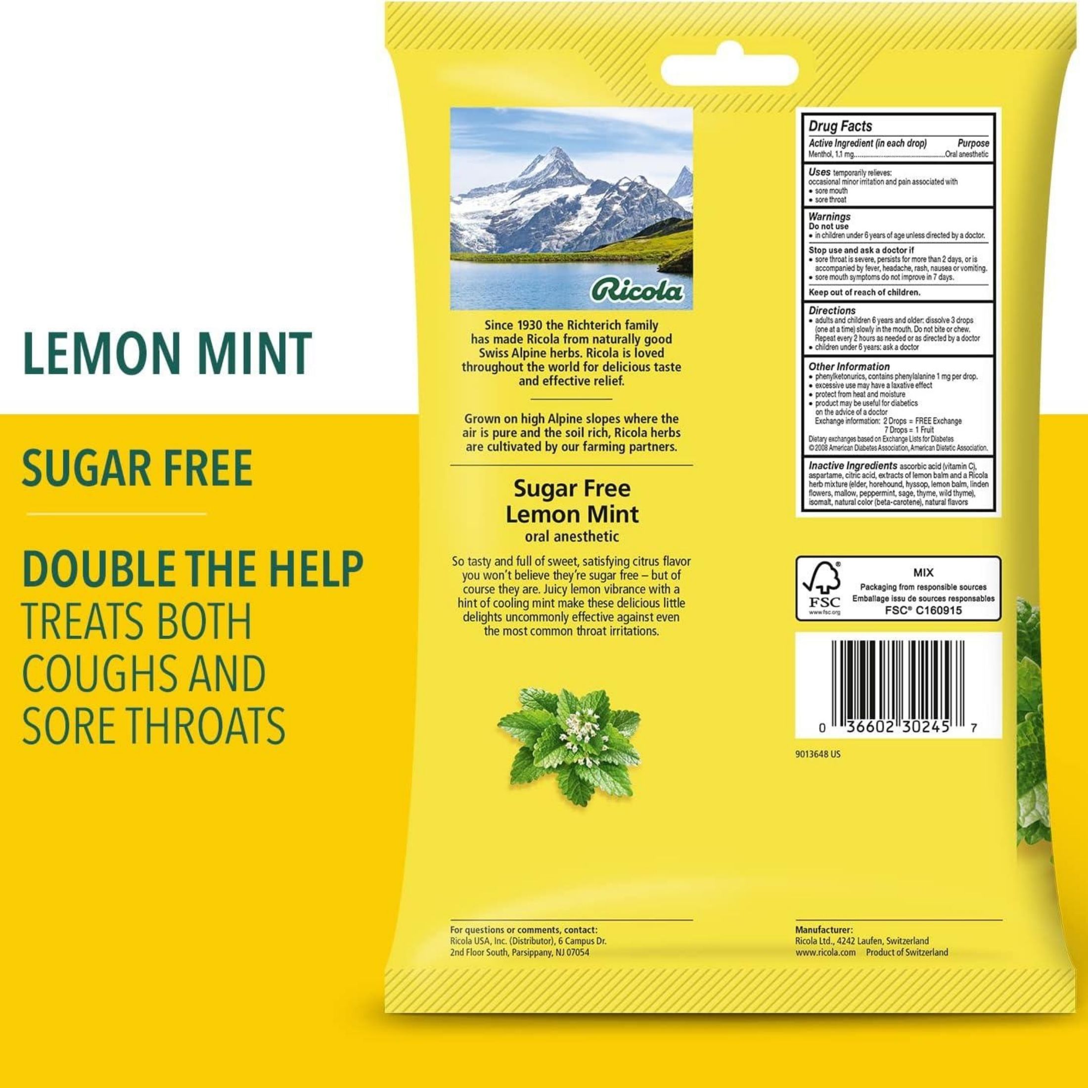 Ricola Oral Anesthetic, Sugar Free, Lemon Mint, Drops