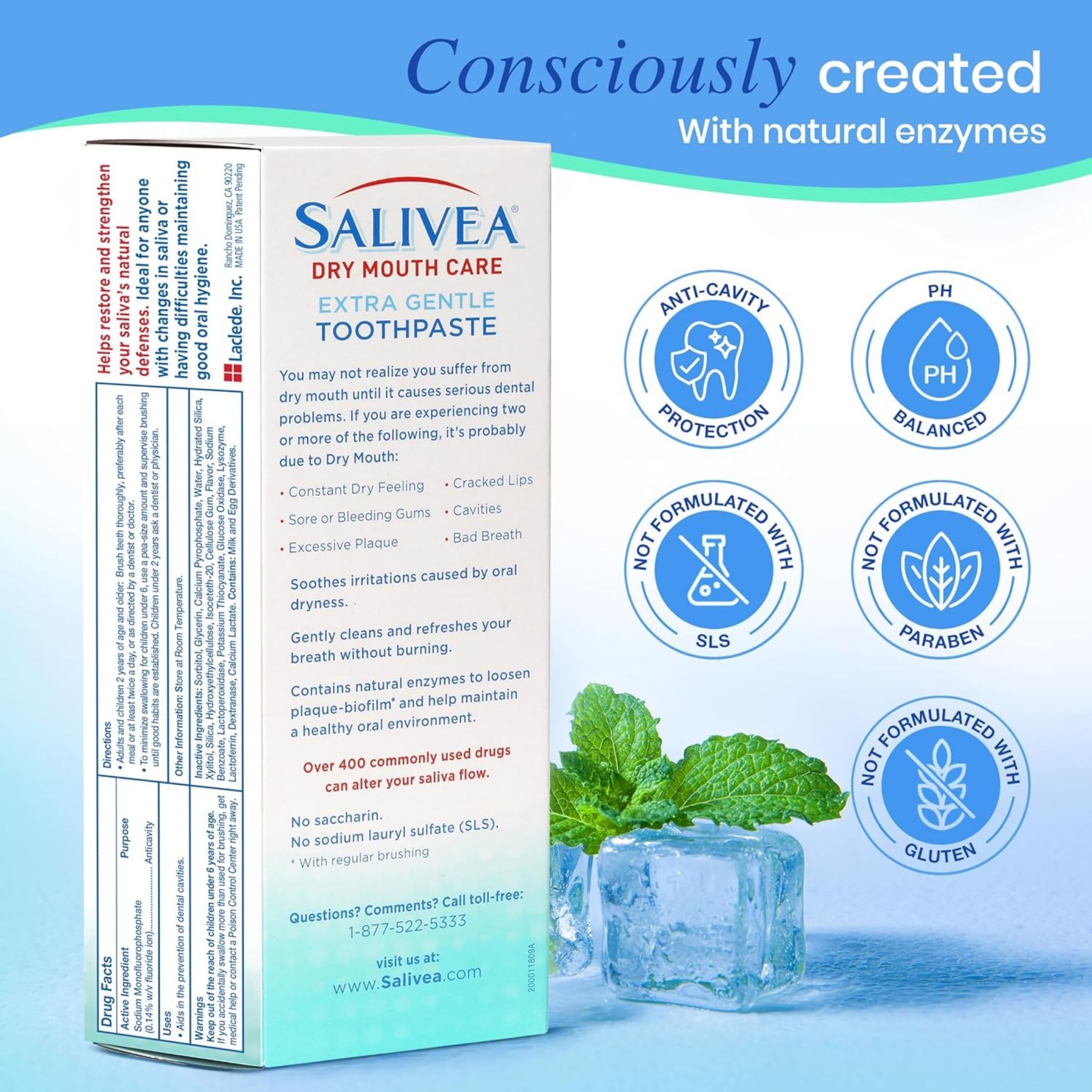 Salivea Extra Gentle Toothpaste Soothing Mint, 4.3 Oz