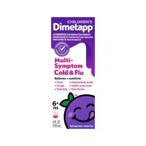 Dimetapp Cold & Flu, Multi Symptom, Children's, Red Grape Flavor, 6+ Yrs 4 Fl Oz