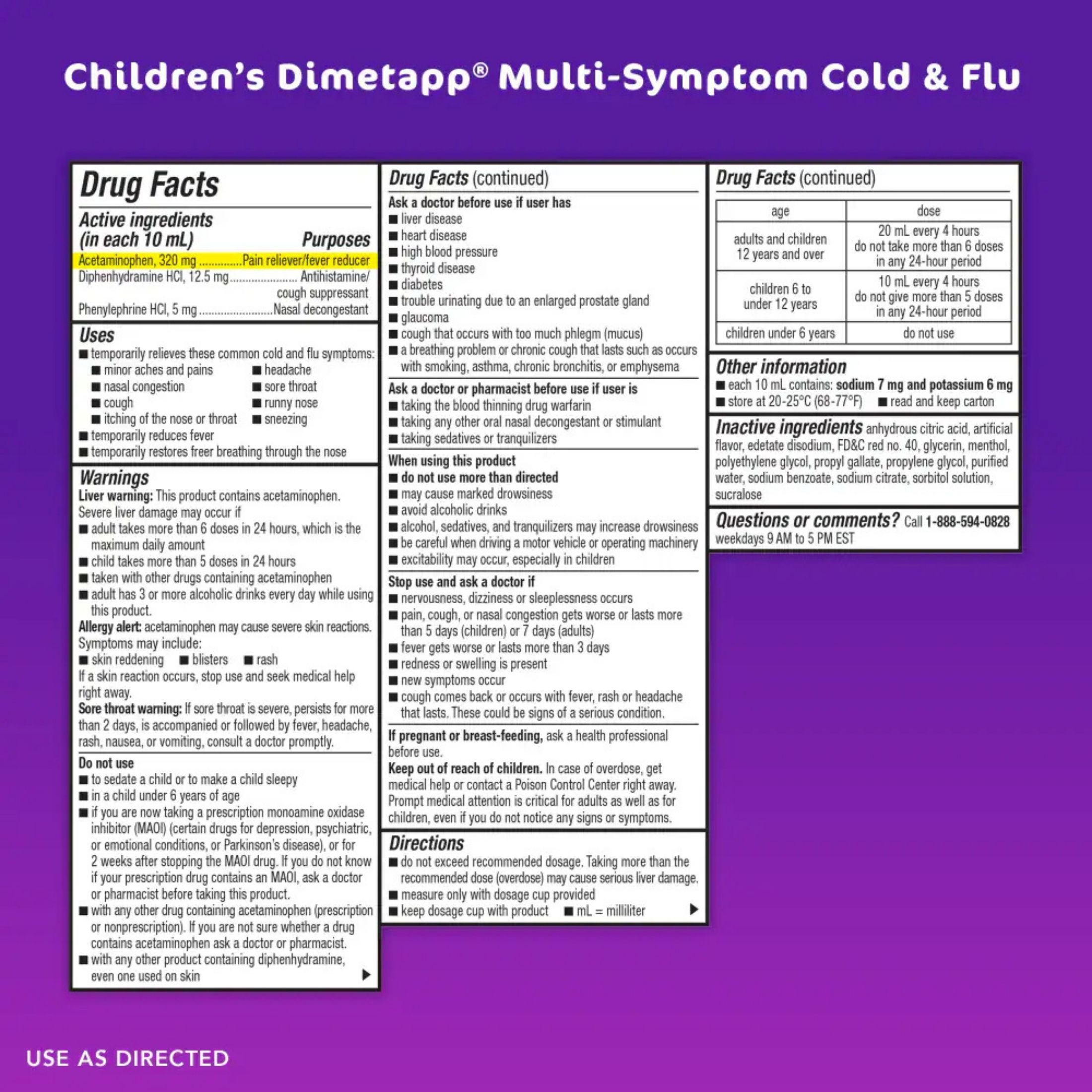 Dimetapp Cold & Flu, Multi Symptom, Children's, Red Grape Flavor, 6+ Yrs 4 Fl Oz