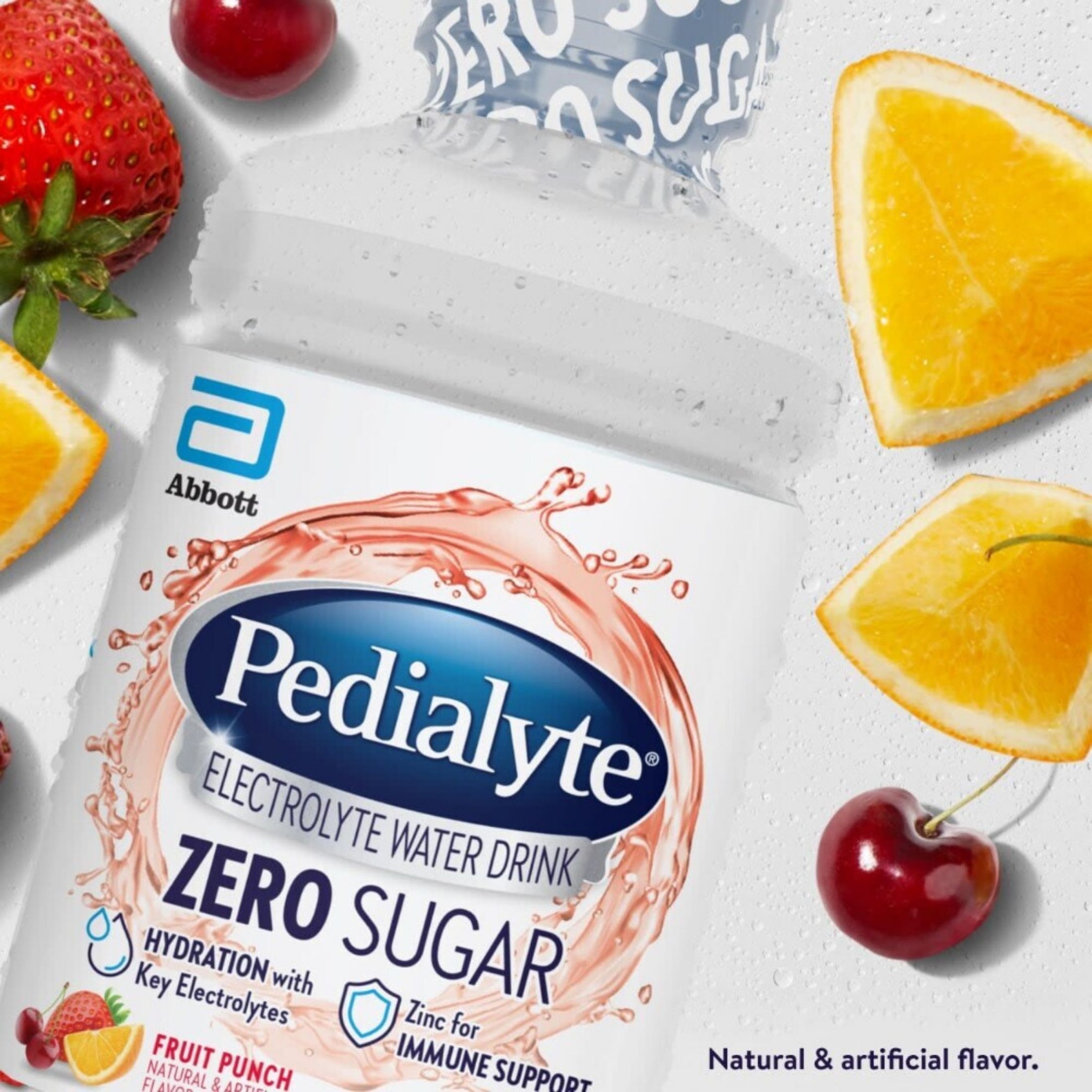 Pedialyte Zero Sugar Electrolyte Solution Fruit Punch Ready-to-Drink 33.8 Fl Oz Bottles