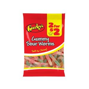 Gurley's 2 For $2 Sour Gummy Worms, 3.75 Each, 12 Per Case