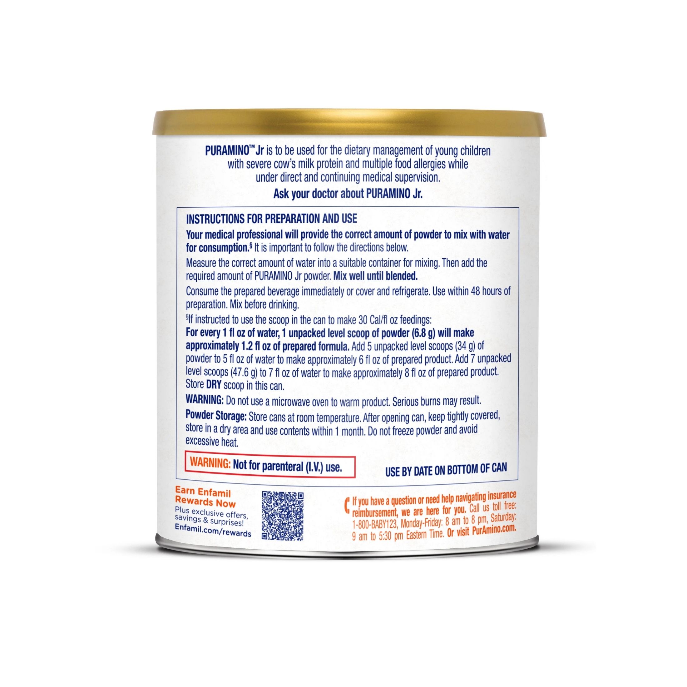 PurAmino Jr Junior Hypoallergenic Formula With DHA, Powder Can Unflavored