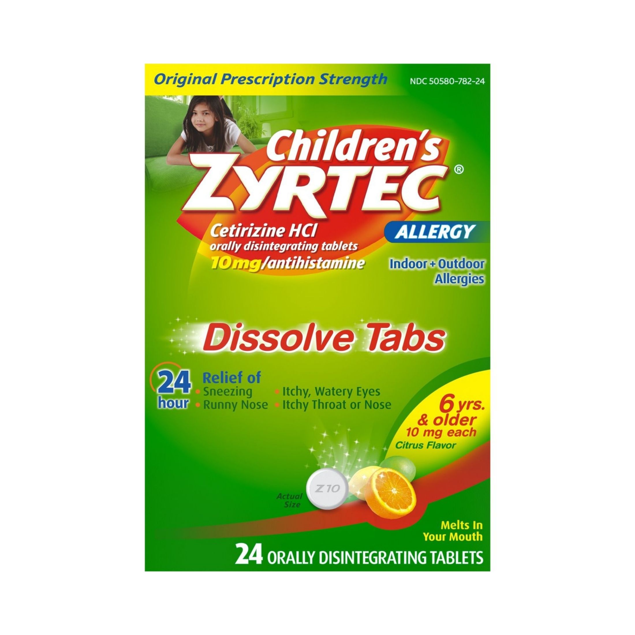 Zyrtec Children's 24 Hour Allergy Relief Dissolve Tabs Cetirizine HCl Citrus Flavor