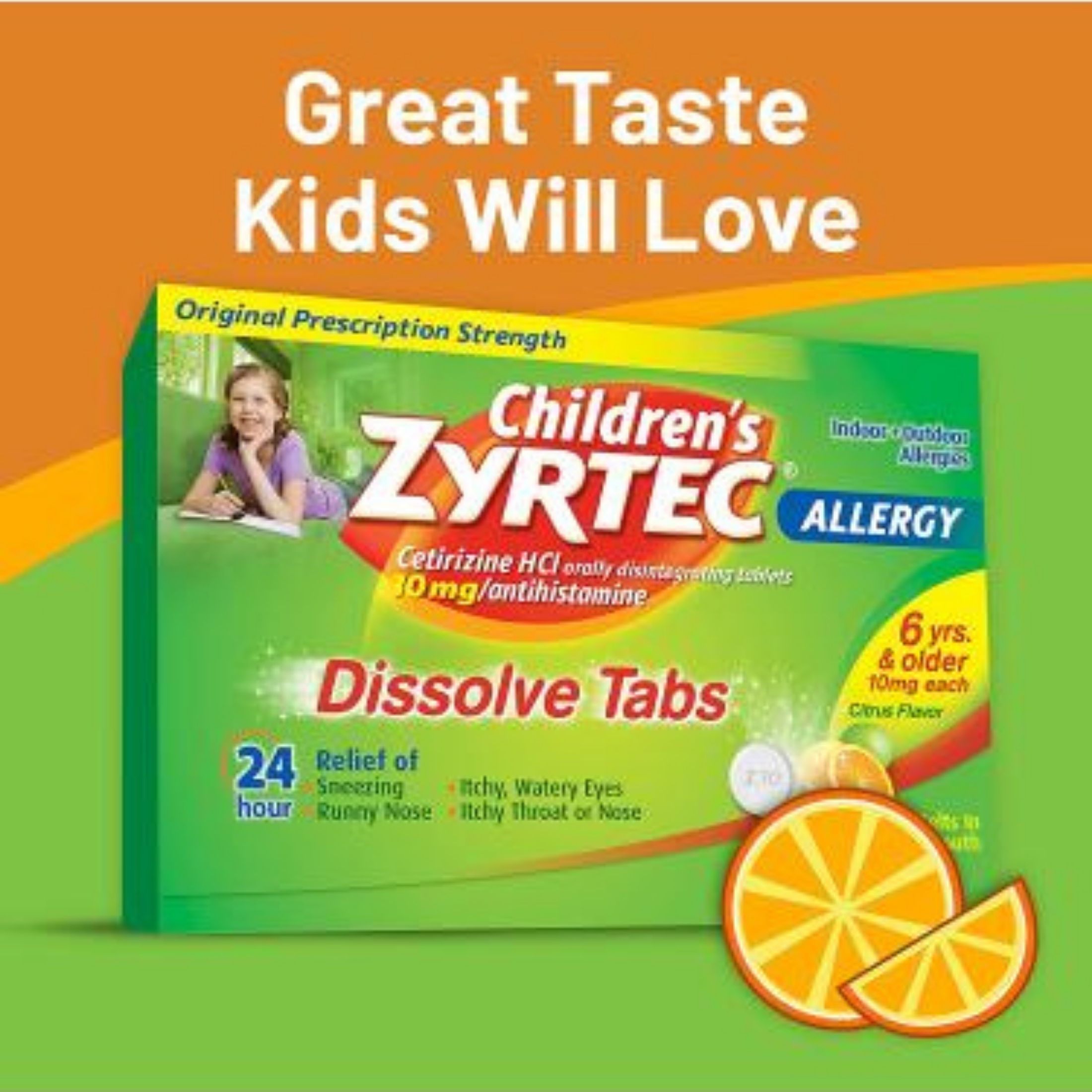 Zyrtec Children's 24 Hour Allergy Relief Dissolve Tabs Cetirizine HCl Citrus Flavor