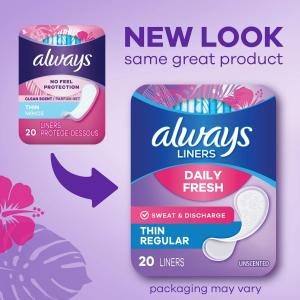 Always Thin No Feel Protection Daily Liners Regular Absorbency