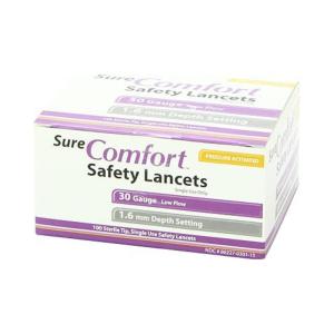 Sure Comfort Safety Lancet 30 Gauge Low Flow 1.6mm Depth Sterile Tip