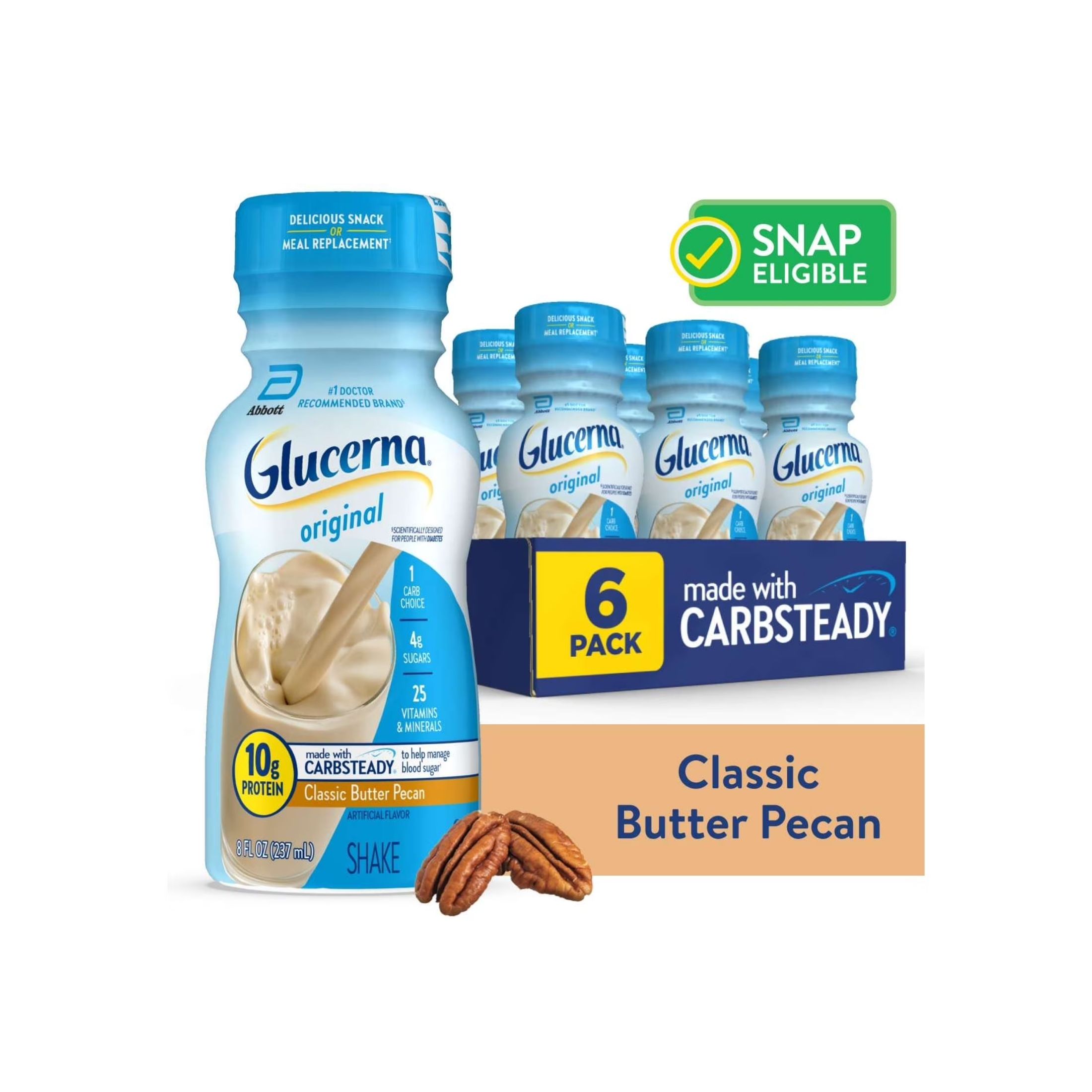 Glucerna Diabetes Nutritional Shake Classic Butter Pecan Ready-to-Drink 8 Fl Oz Bottles