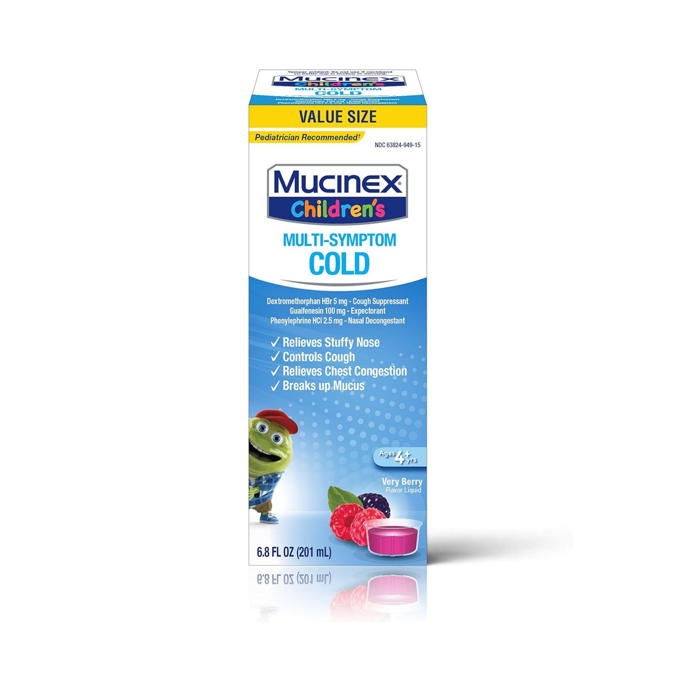 Mucinex Multi Symptom Cold, Liquid, Very Berry Flavor, Value Size 6.8 Oz