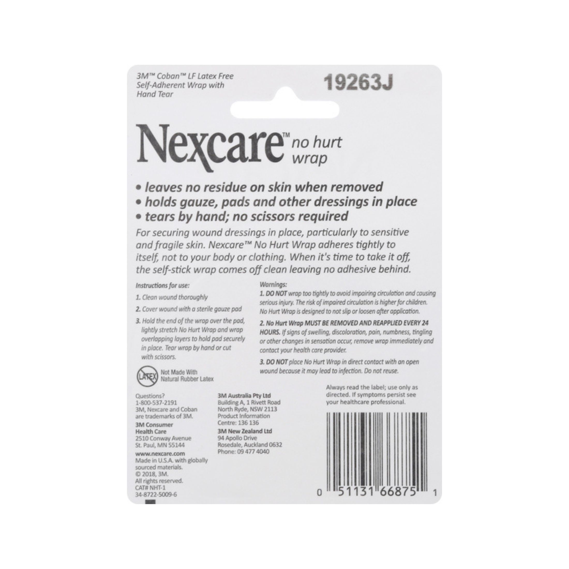 Nexcare No Hurt Wrap, Unstretched, 1 Inch