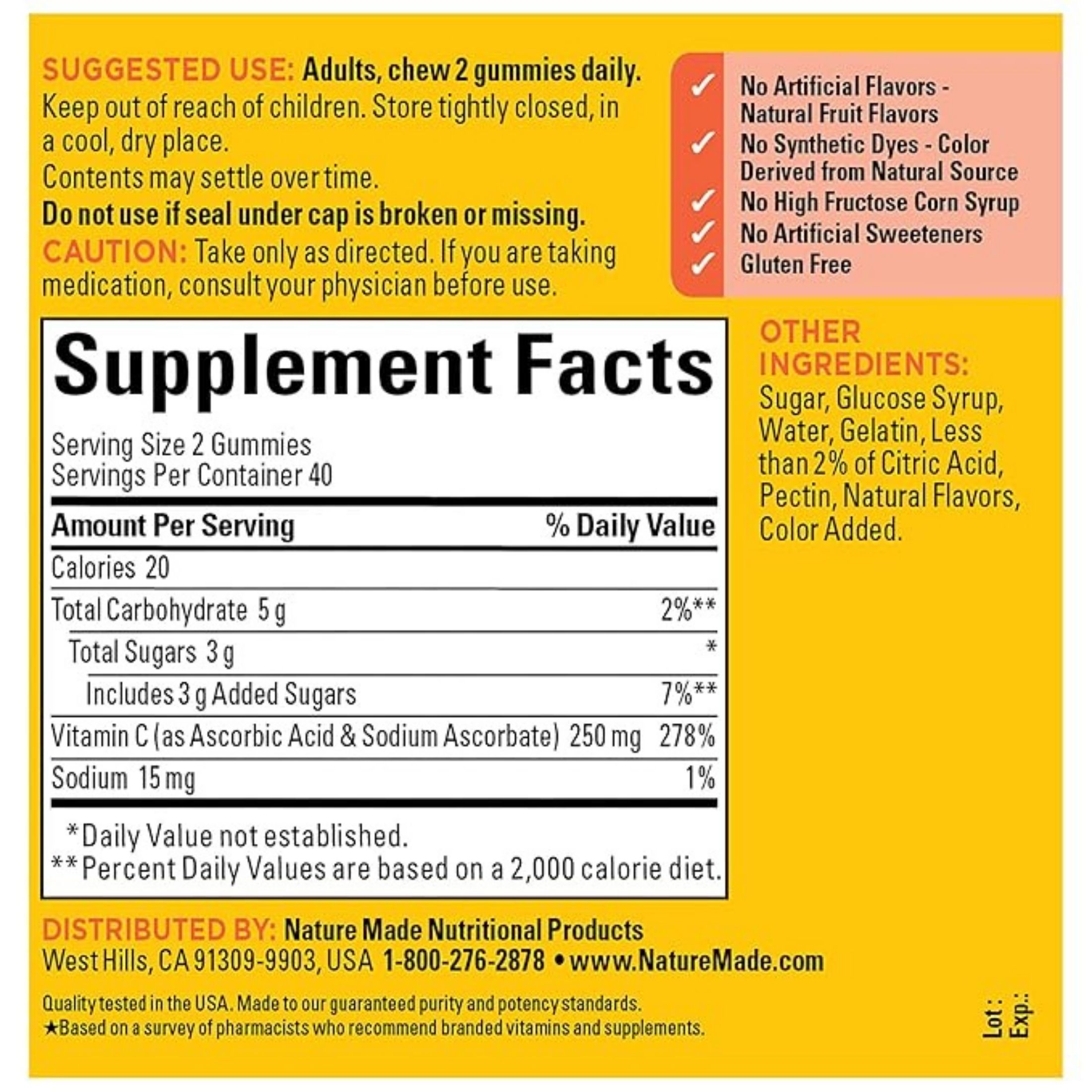 Nature Made Vitamin C 250 Mg Adult Gummies - Tangerine