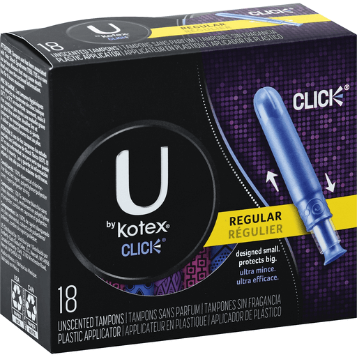 U by Kotex Click Tampons, Plastic, Regular, Unscented
