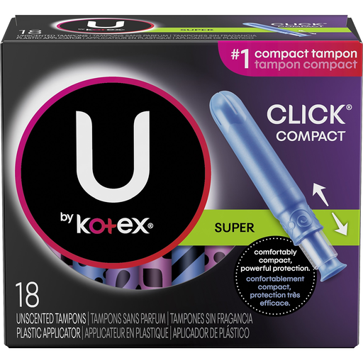 U By Kotex Click Compact Tampons, Plastic, Super, Unscented