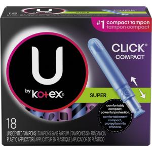 U By Kotex Click Compact Tampons, Plastic, Super, Unscented