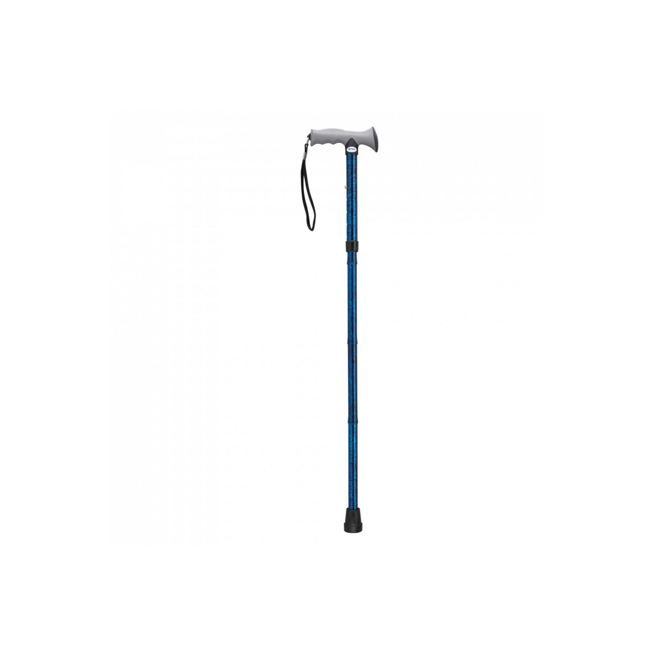 Drive Medical Adjustable Lightweight Blue Crackle Folding Cane With Gel Hand Grip