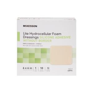 McKesson Thin Foam Dressing Lite 6 X 6 Inch Without Border Film Backing Silicone Gel Adhesive Square Sterile