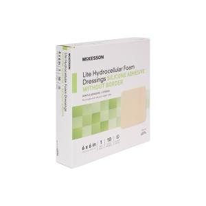 McKesson Thin Foam Dressing Lite 6 X 6 Inch Without Border Film Backing Silicone Gel Adhesive Square Sterile