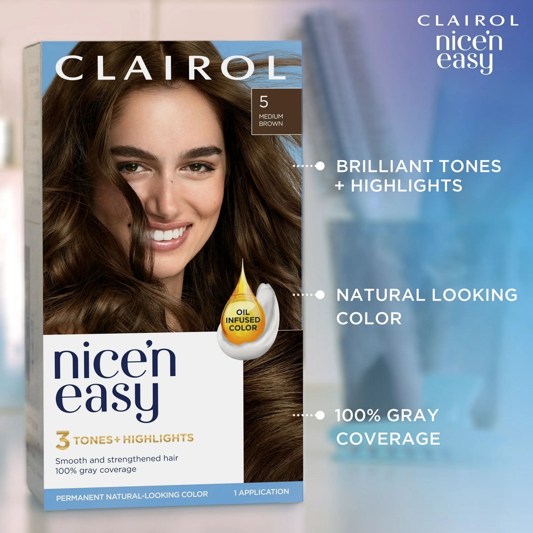 Clairol Nice 'N Easy Permanent Hair Color, Medium Brown 5