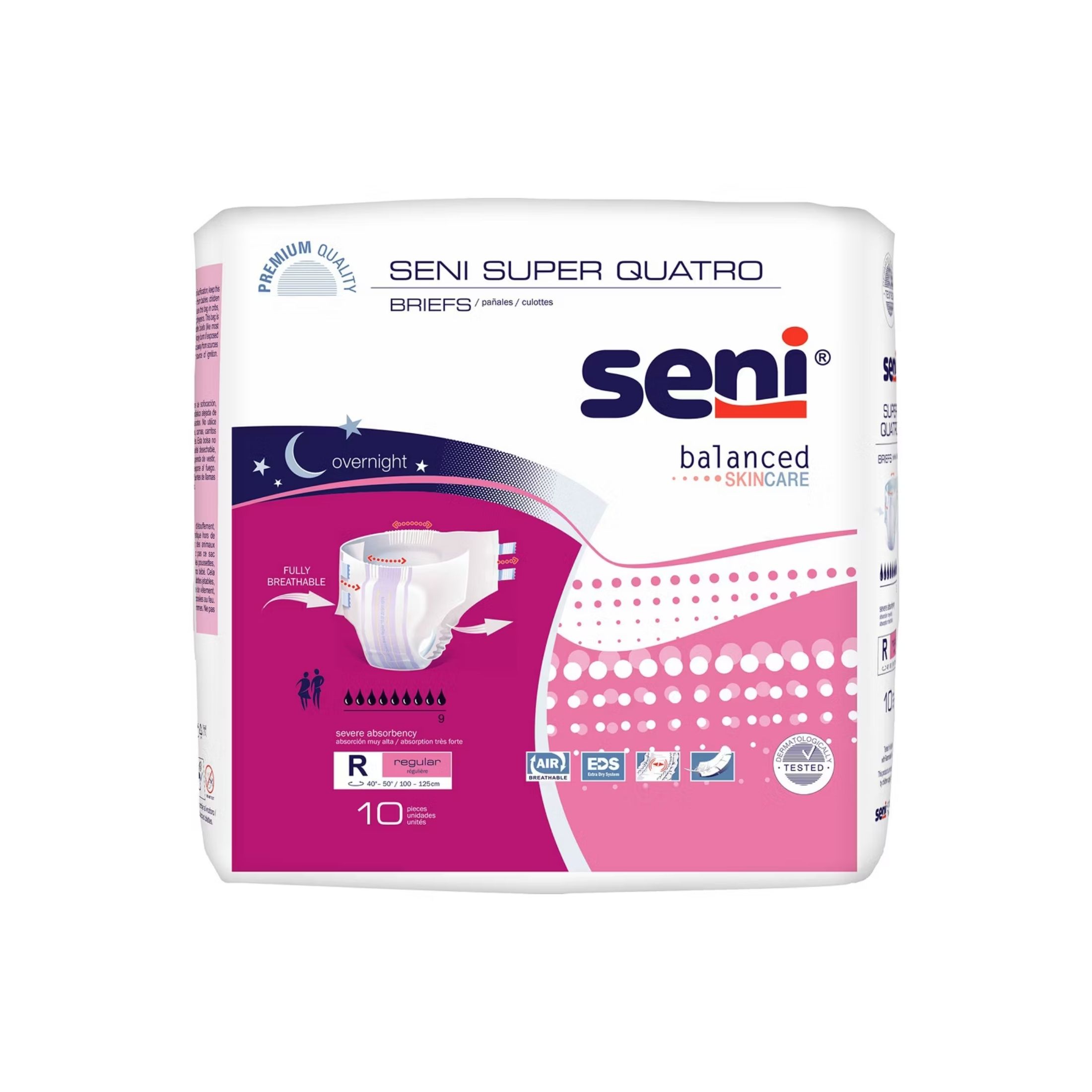 Seni Super Quatro Adult Incontinence Brief Regular Heavy Absorbency Breathable / Overnight, S-RE10-BQ1, Severe