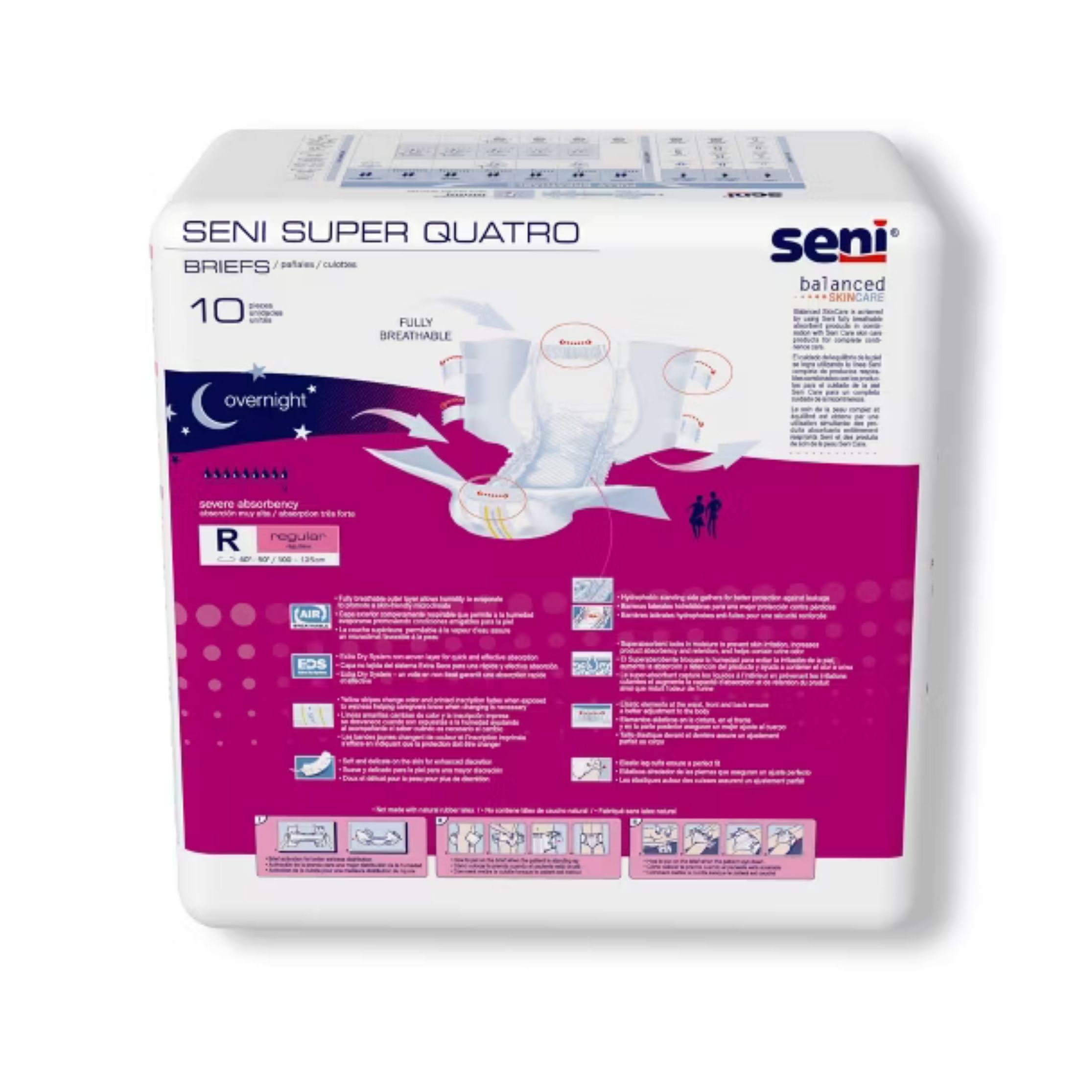 Seni Super Quatro Adult Incontinence Brief Regular Heavy Absorbency Breathable / Overnight, S-RE10-BQ1, Severe