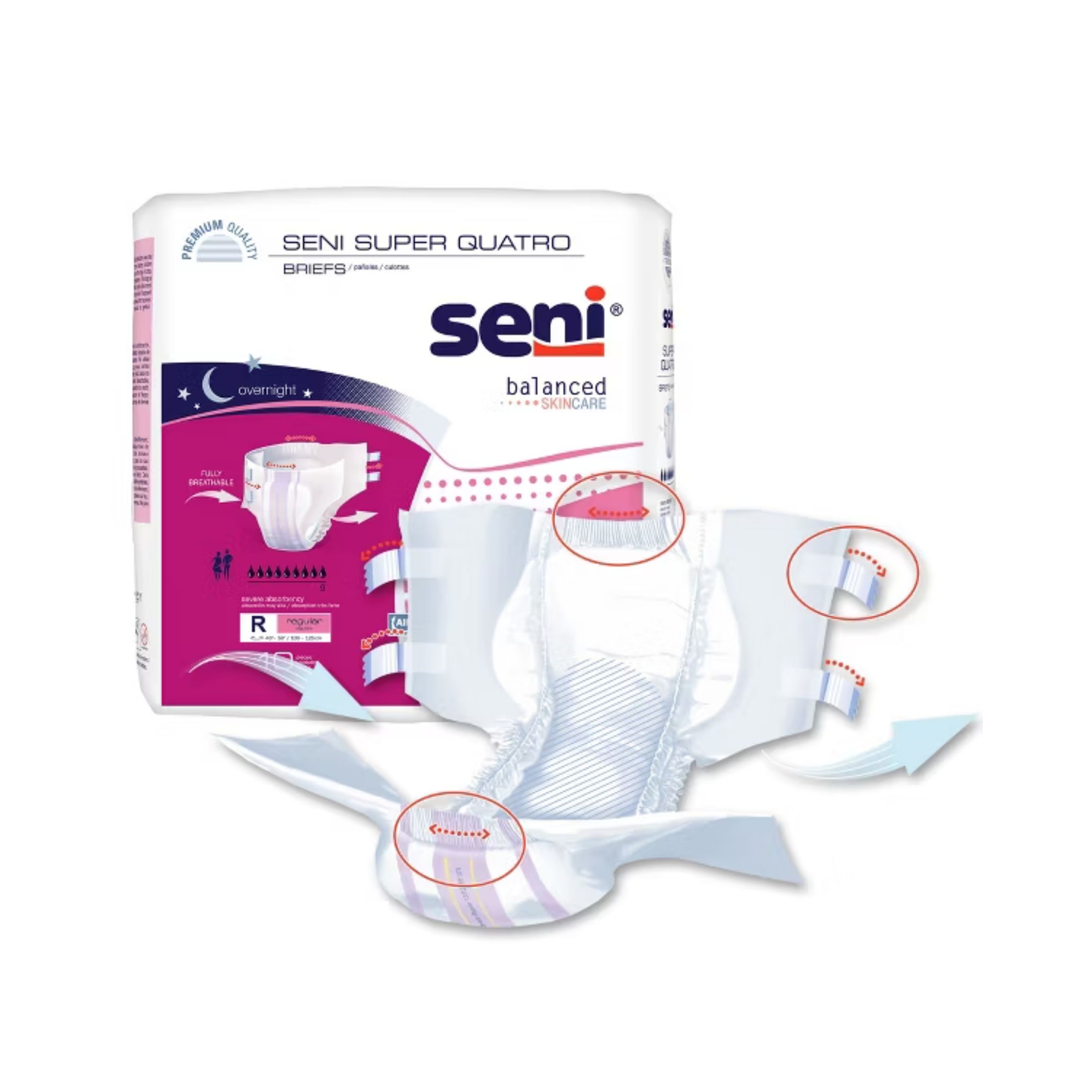 Seni Super Quatro Adult Incontinence Brief Regular Heavy Absorbency Breathable / Overnight, S-RE10-BQ1, Severe