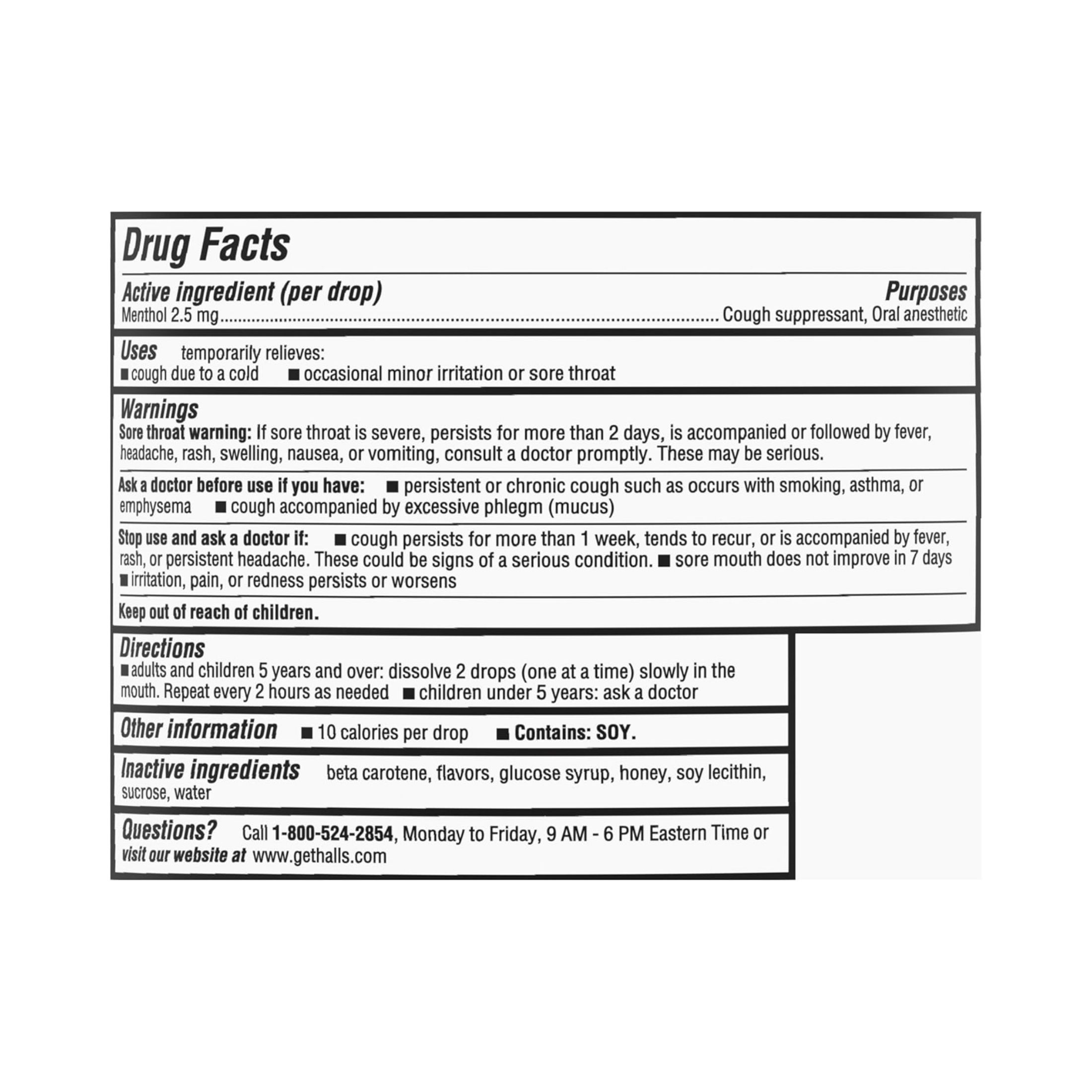 Halls Cough Suppressant/Oral Anesthetic, Drops, Honey Vanilla Flavor, Soothe