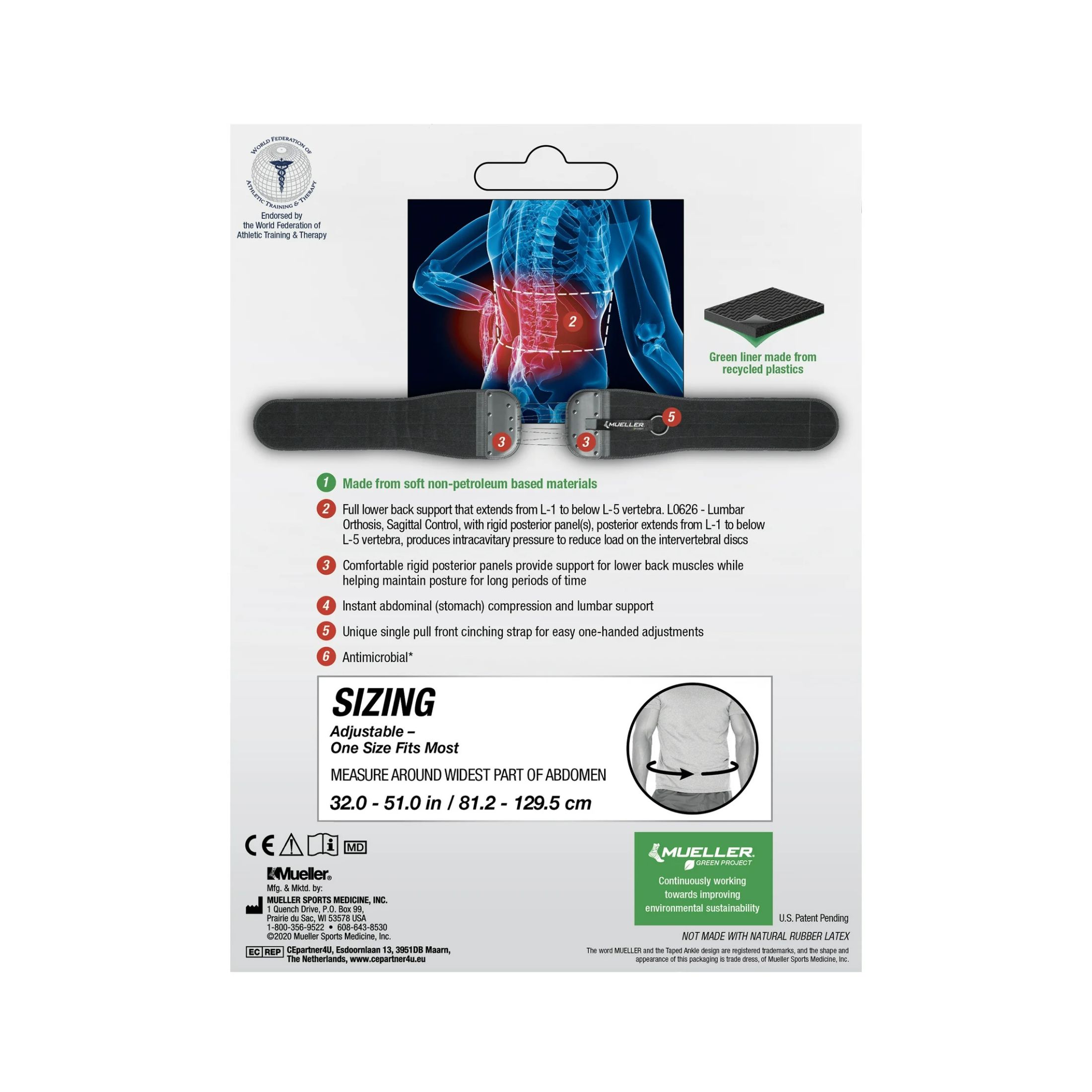 Mueller Green Adjustable Back And Abdominal Support - Black