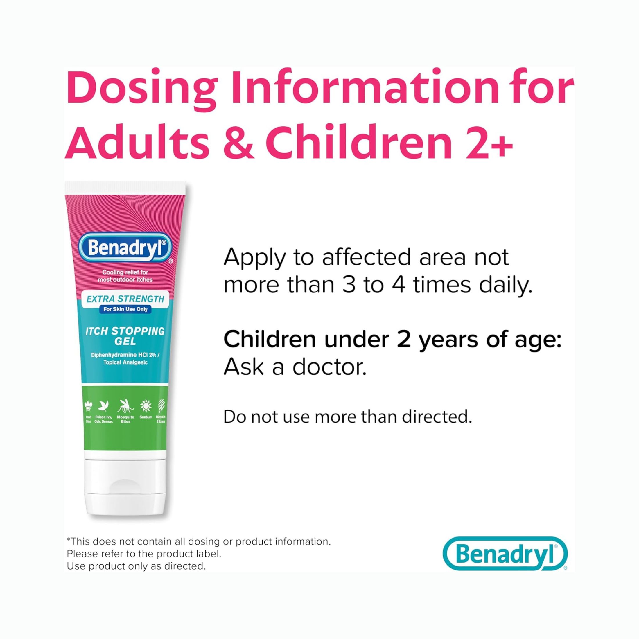 Benadryl 2% Diphenhydramine HCl Gel Itch Relief 3.5 Oz. Tube