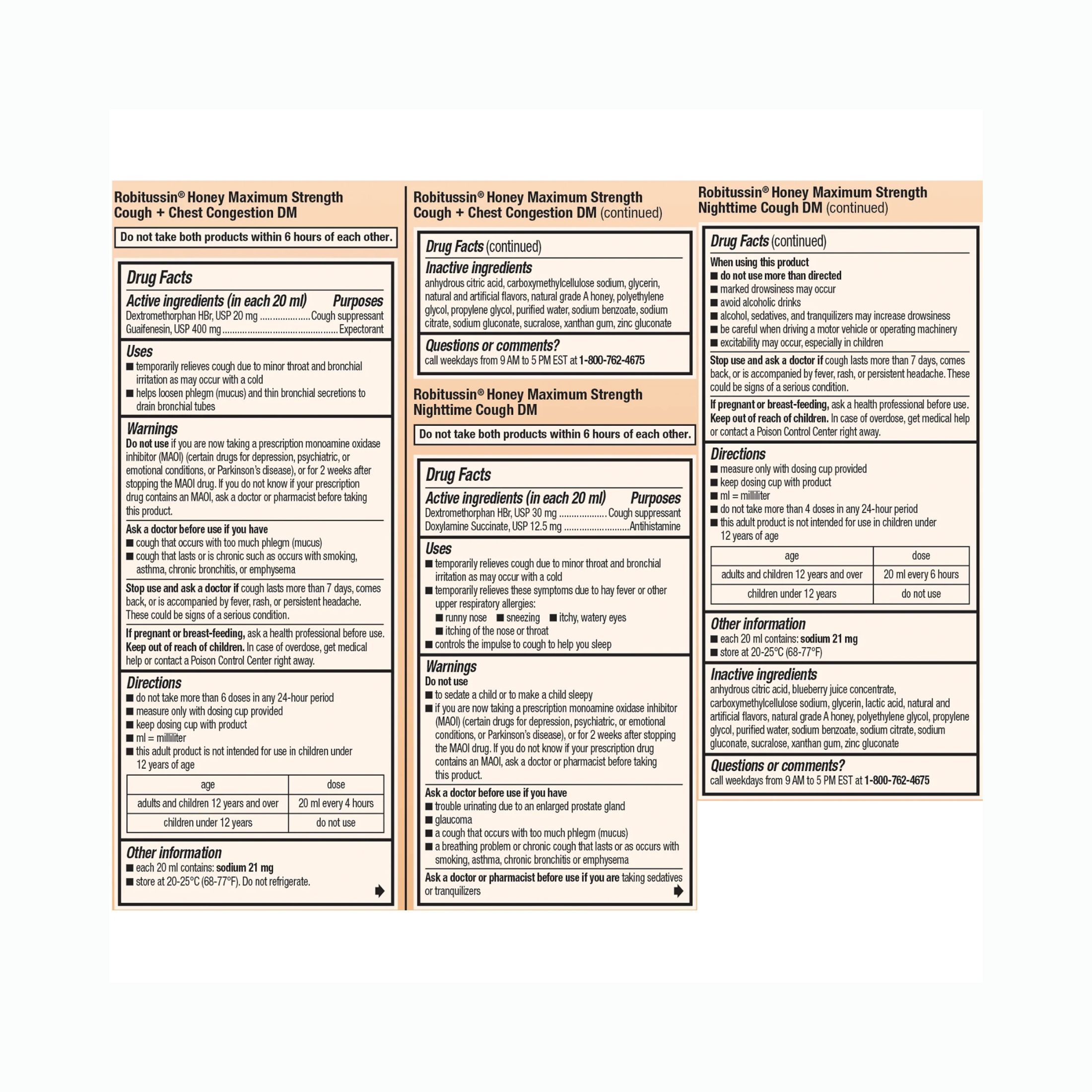 Robitussin Syrup Adult Maximum Strength Honey Nighttime Severe Cough, Flu + Sore Throat 4 Fl Oz Box