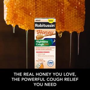 Robitussin Syrup Adult Maximum Strength Honey Nighttime Severe Cough, Flu + Sore Throat 4 Fl Oz Box