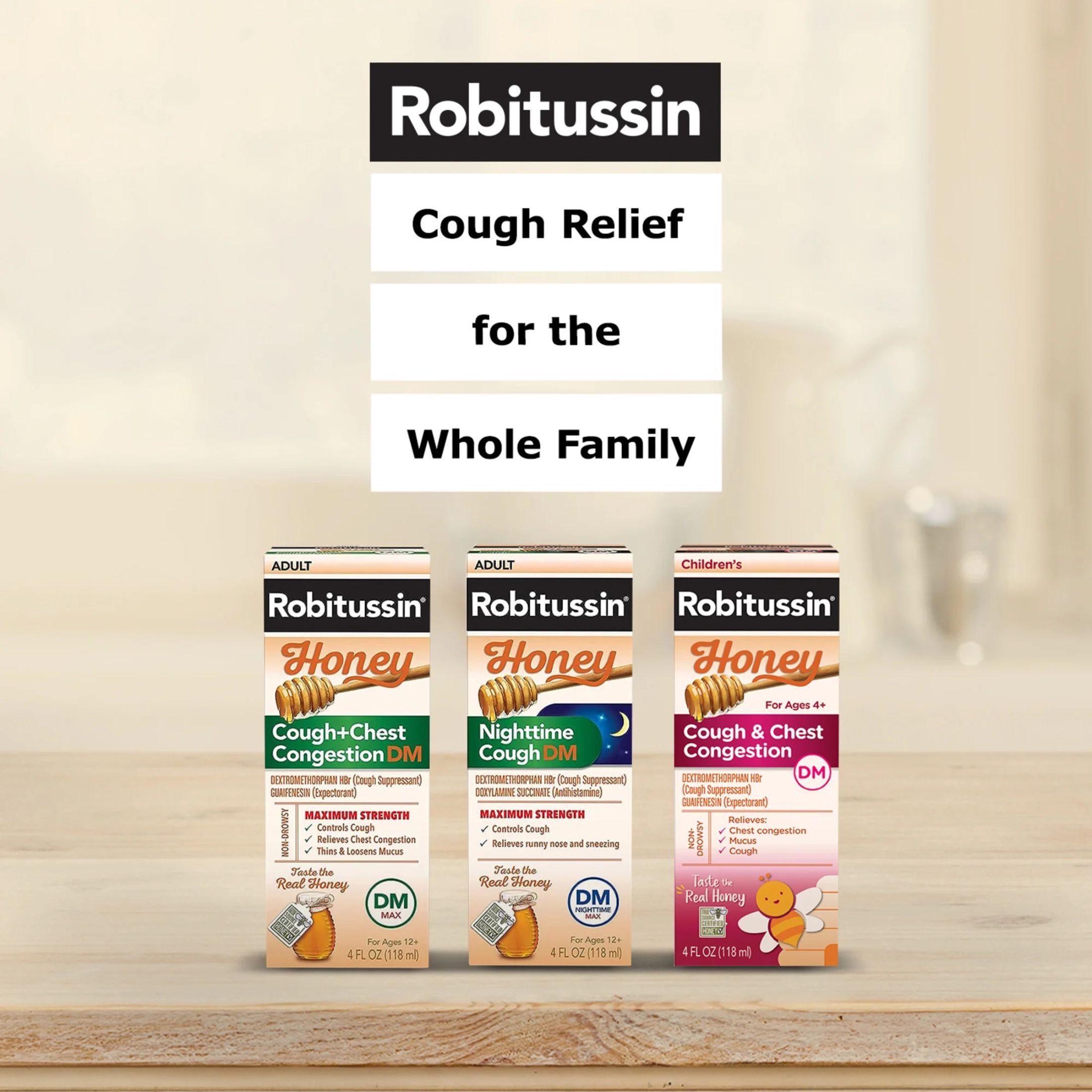 Robitussin Syrup Adult Maximum Strength Honey Nighttime Severe Cough, Flu + Sore Throat 4 Fl Oz Box