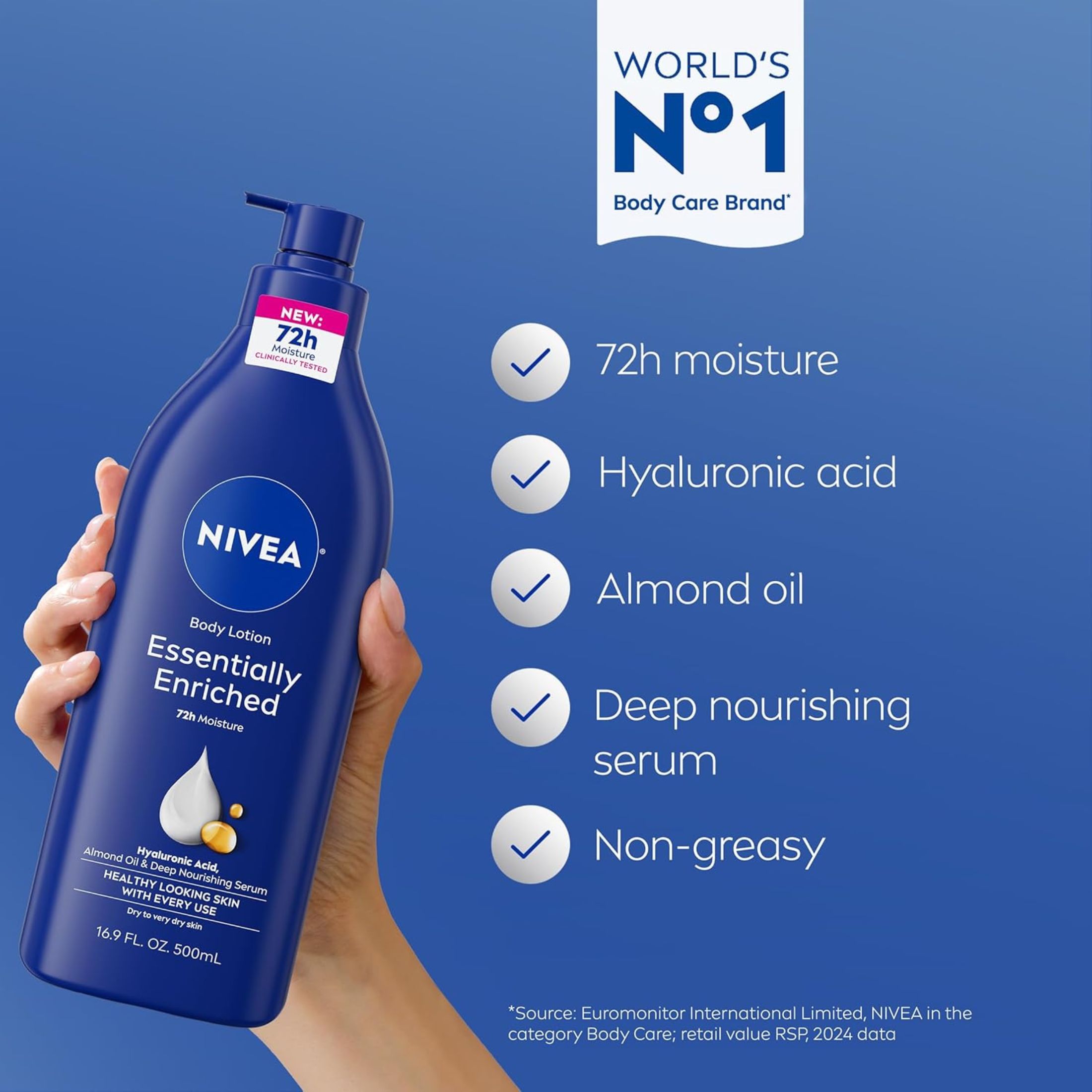 Nivea Essentially Enriched Body Lotion For Dry Skin, 16.9 Fl Oz Pump Bottle