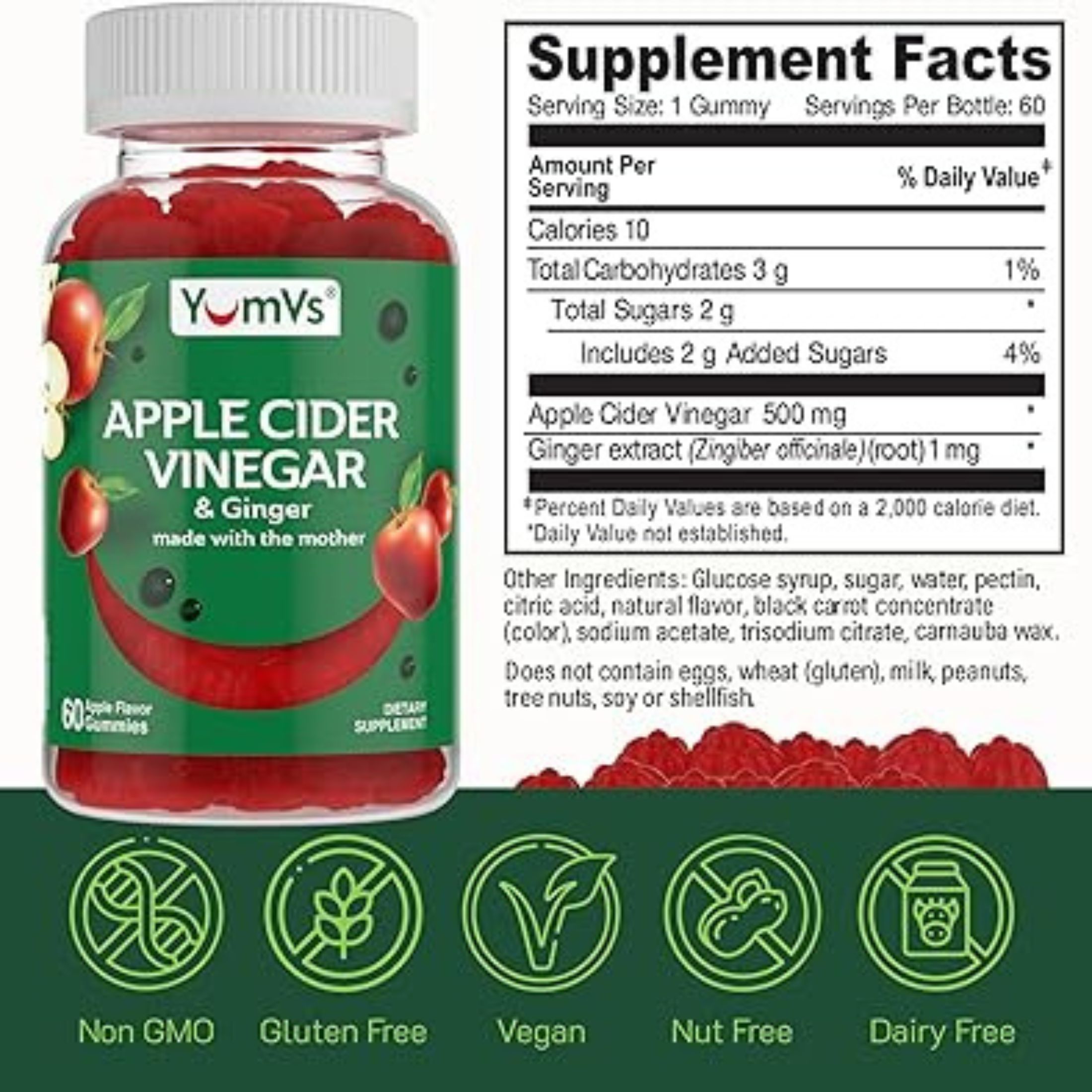 Yum V's Apple Cider Vinegar W/ Ginger 60 Gummies